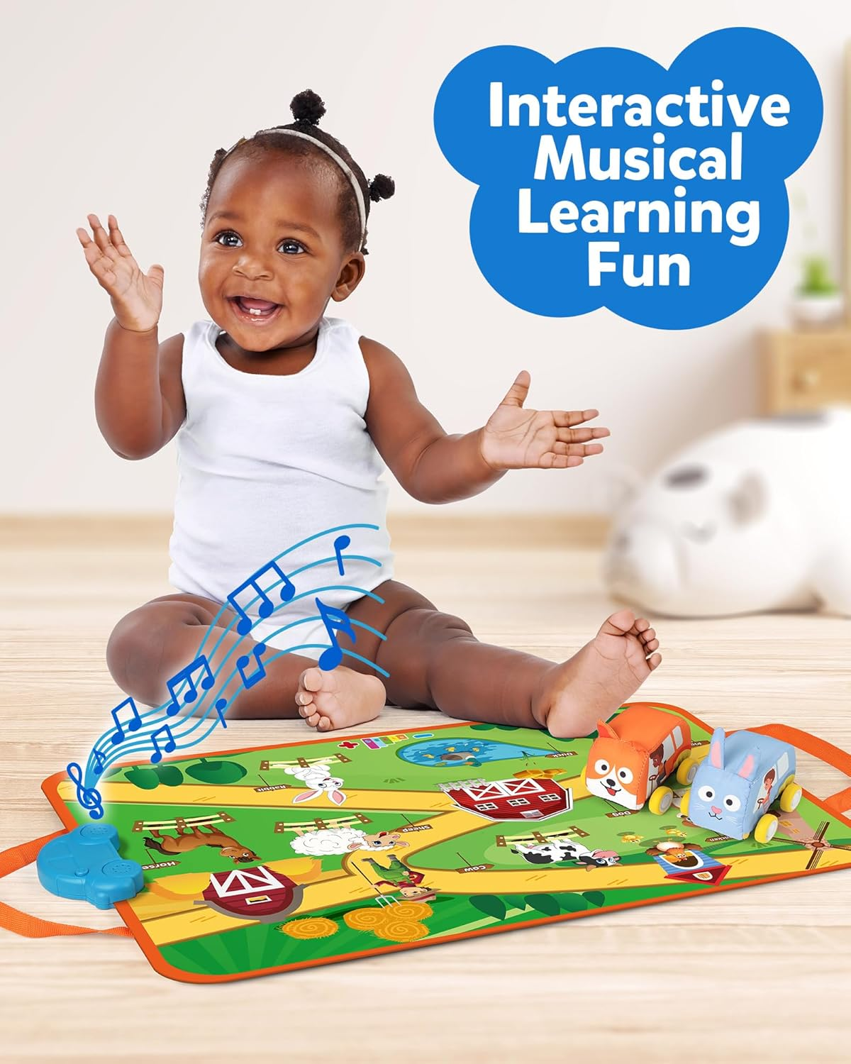 Coogam Farm Animals Toys for Year Old Toddlers, Soft Pull-Back Vehicle Set with Audible Play Mat Rug, Baby Fine Motor Skills Playmat Game Montessori Learning Gift image number 6