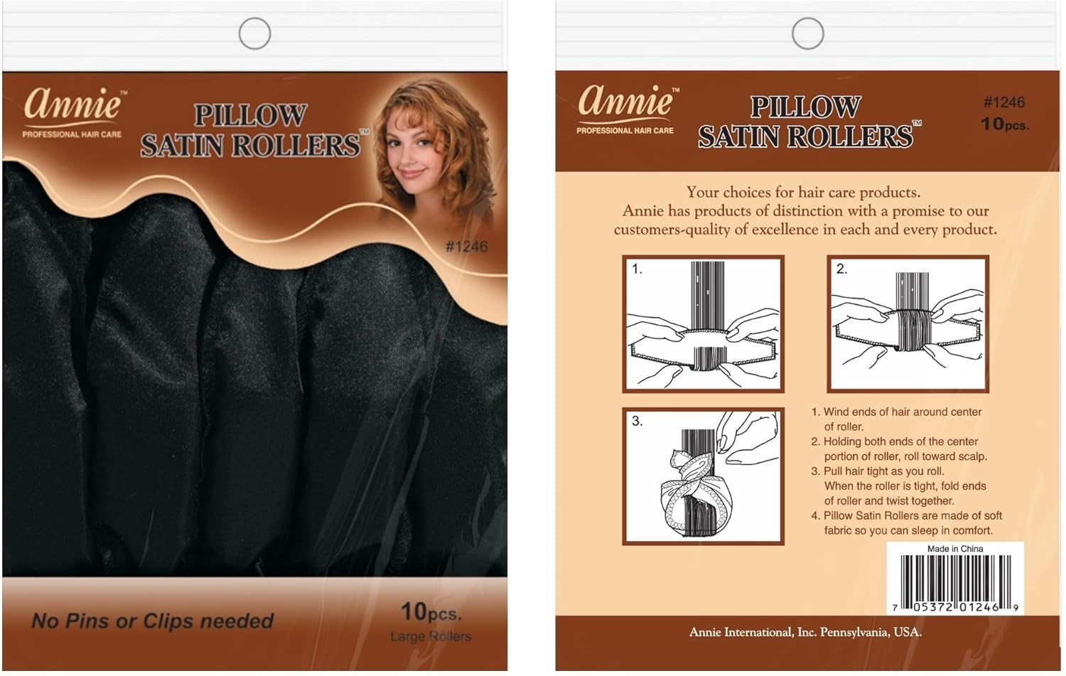 Annie Pillow Satin Rollers, Large, 10 Count - Black image number 2