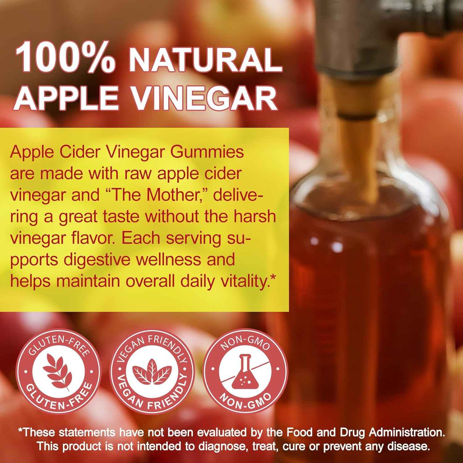 Apple Cider Vinegar Gummies 1000Mg | with the Mother | Added B Vitamins, Iodine, Beetroot & Pomegranate | Great-Tasting Daily Supplement | 90 Gummies image number 5