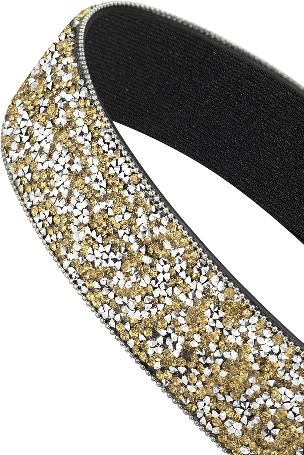 Yooai Rhinestone Elastic PU Leather Belt Shiny Crystal Stretch Waist Belt Wide Waist Band for Women Dress image number 5