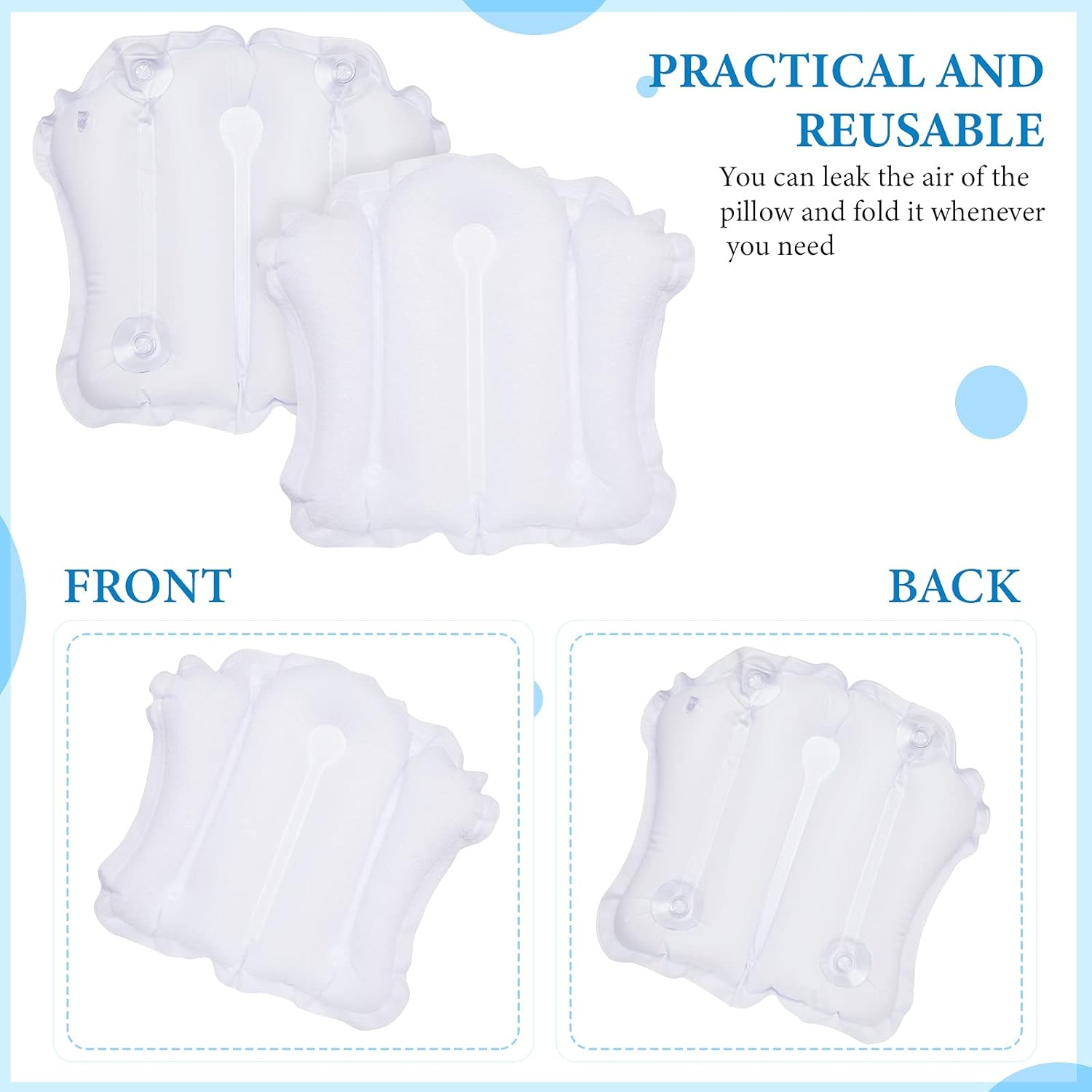 Jetec Inflatable Bath Pillow for Tub Non Slip Bathtub Pillow Soft Comfortable Terry Cloth Bath Pillow White Head Spa Pillow with Suction Cup for Bathtub Cushion, Hot Tub