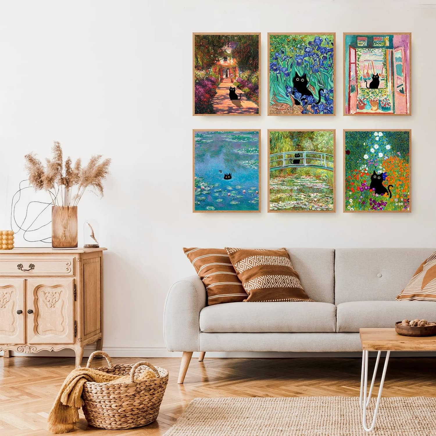 ZIENVE Funny Black Cat Wall Art Prints, Set of 6 Canvas Artwork Posters Cute Aesthetic Vintage Floral Matisse Monet Van Gogh Poster for Living Room Bedroom Room Decor, 20 X 25Cm Unframed - Matisse image number 4