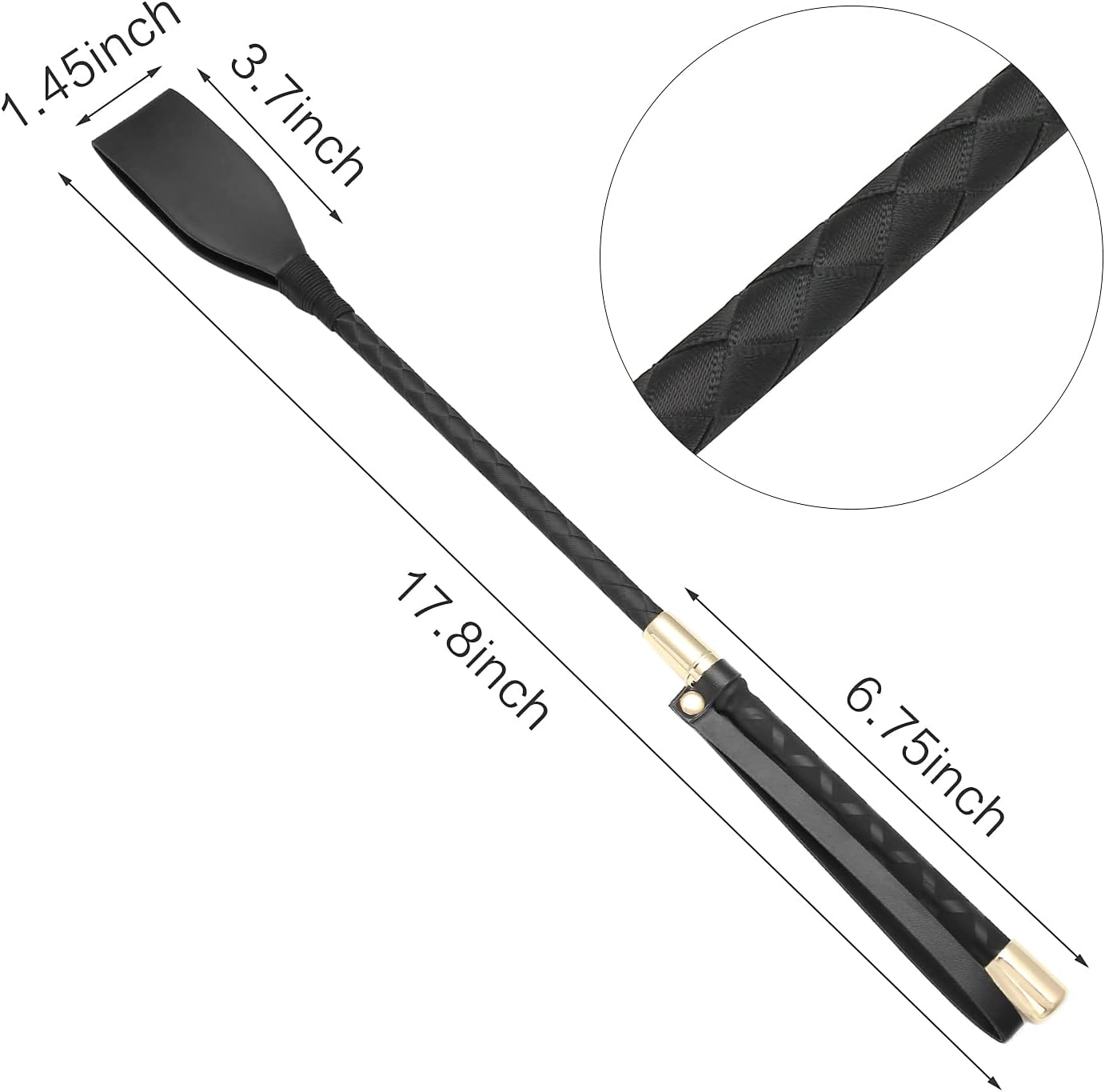 18 Inch Riding Crop, Quality Leather Riding Crop, Black, Double Clapping Whip