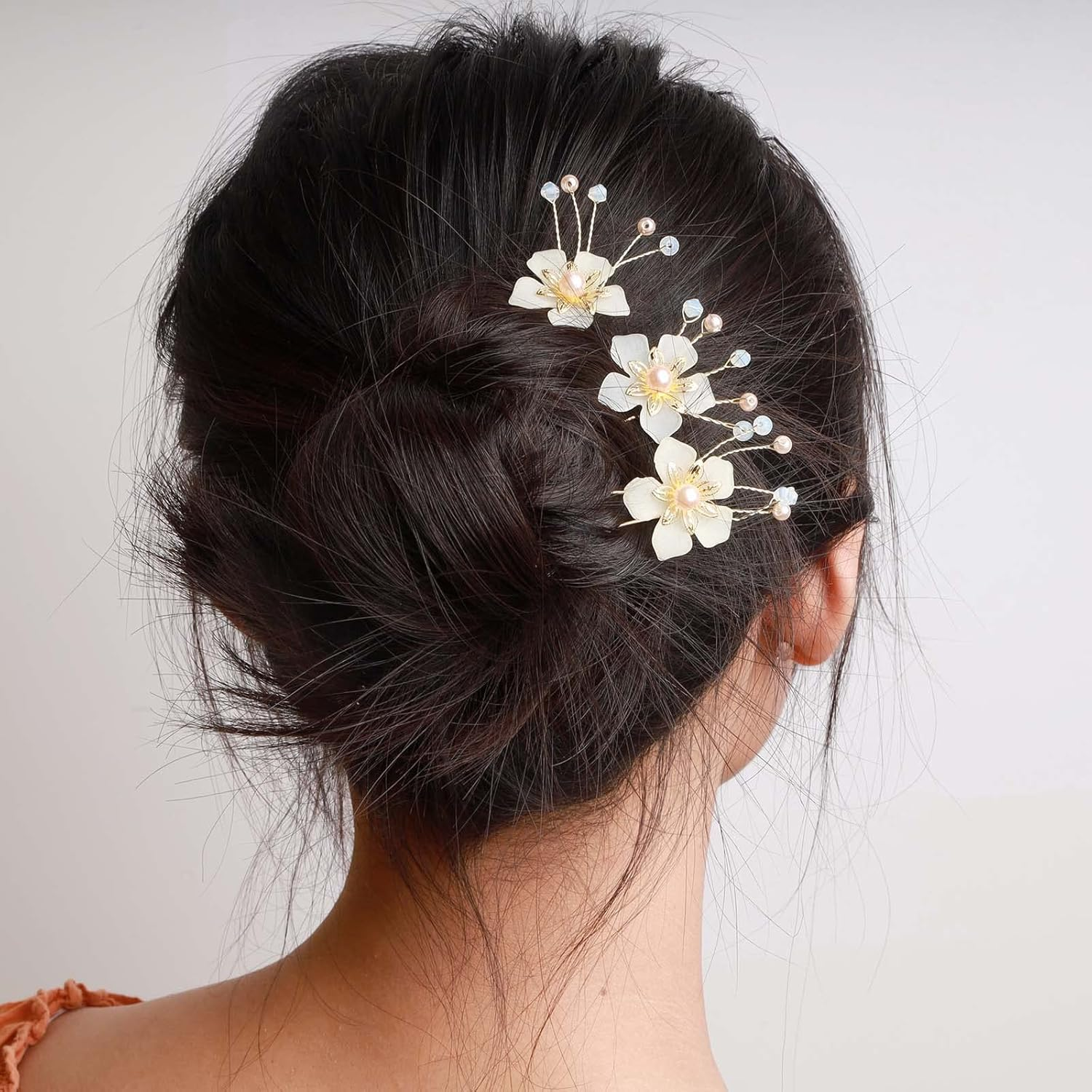 Tseenyi Bridal Hair Accessories Hair Clips Rhinestone Pearl Hair Pin Crystal Flower Hair Pins Jewellery for Women and Girls Wedding Dress Headpiece Bridesmaid (Gold) image number 4