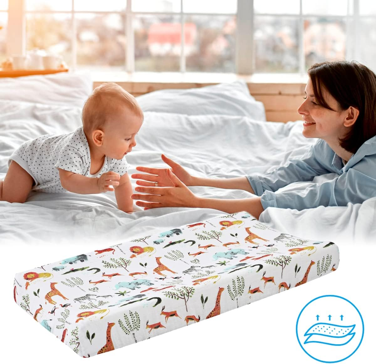 Diaper Changing Pad Cover Soft Breathable Cotton Nappy Changing Table Sheet Detachable Washable Reusable Baby Changing Mattress Cover for 0-3 Years Old Toddler (Forestry) image number 3