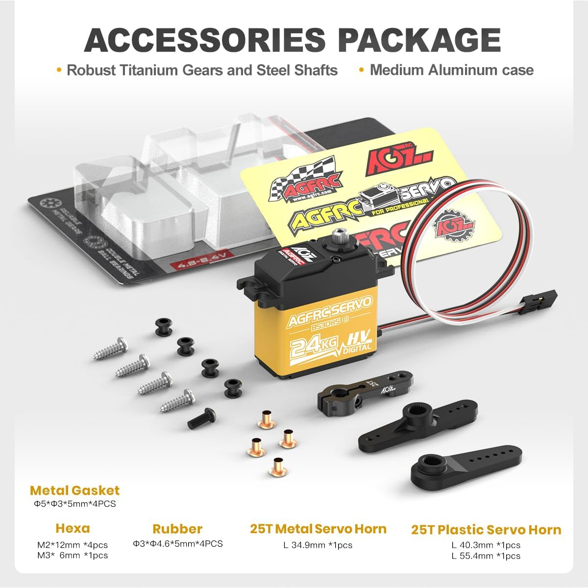 AGFRC 24KG Digital High Torque Servo Programmable Metal Gear Steering Servo for 1/10 RC Model, 180 Degree (B53DHS) image number 5