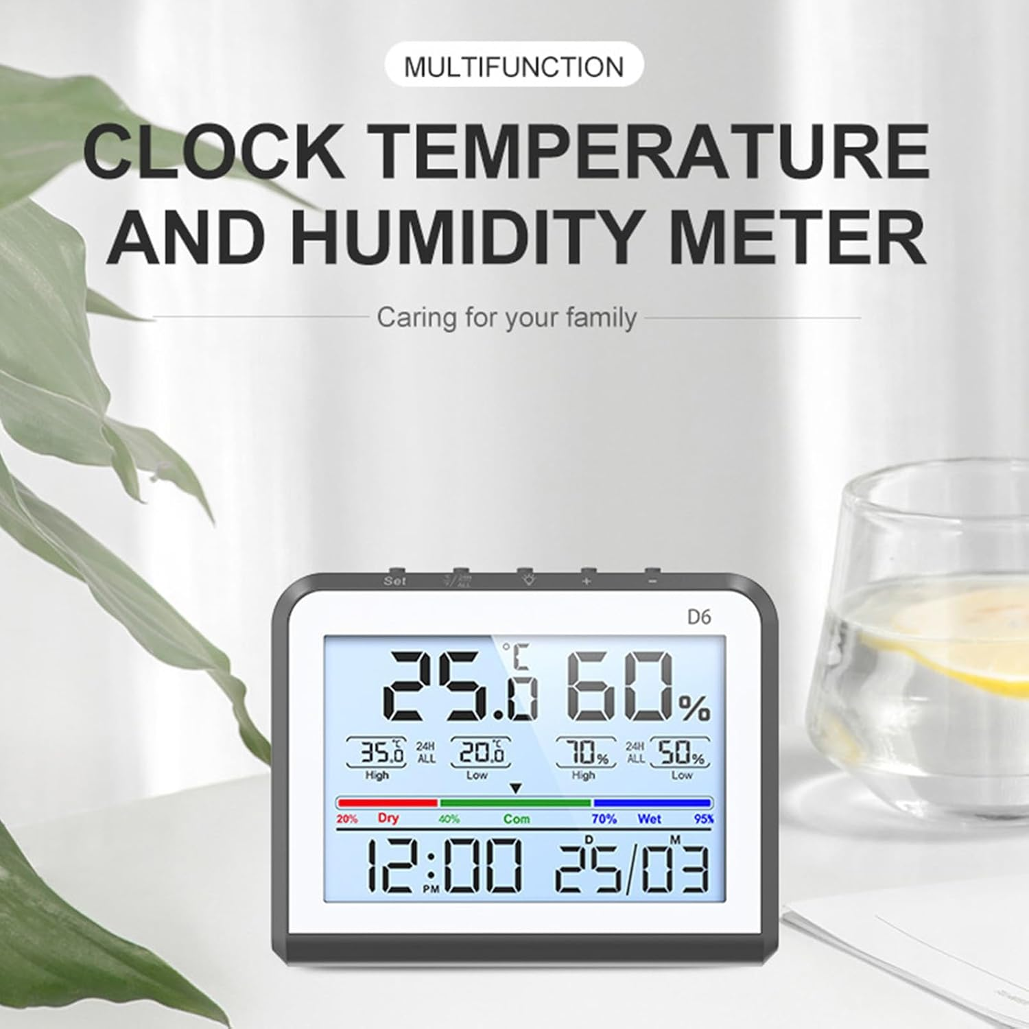 Digital Thermometer Hygrometer, Indoor Temperature and Humidity Gauge with 3.34 Inch LCD Screen, Time and Date Display, for Office, Garden, Warehouse image number 1