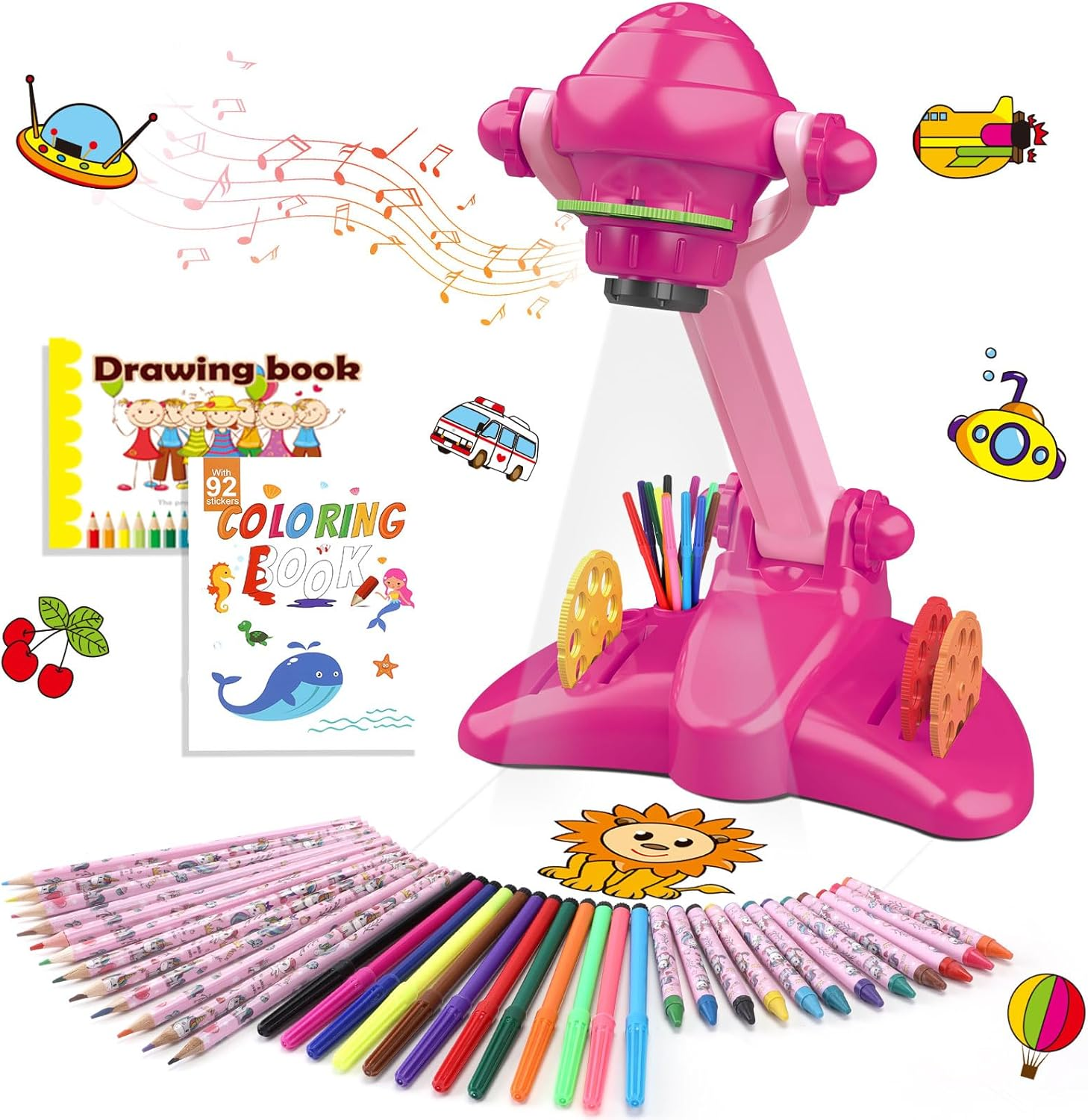Hoarosall Drawing Projector for Kids, Art and Craft Kit, Toys for Girls Aged 3+, Drawing Supplies, Including Colored Pencils, Crayons, Coloring Books,For 3+ Year Old Girls (Rose Red) image number 4