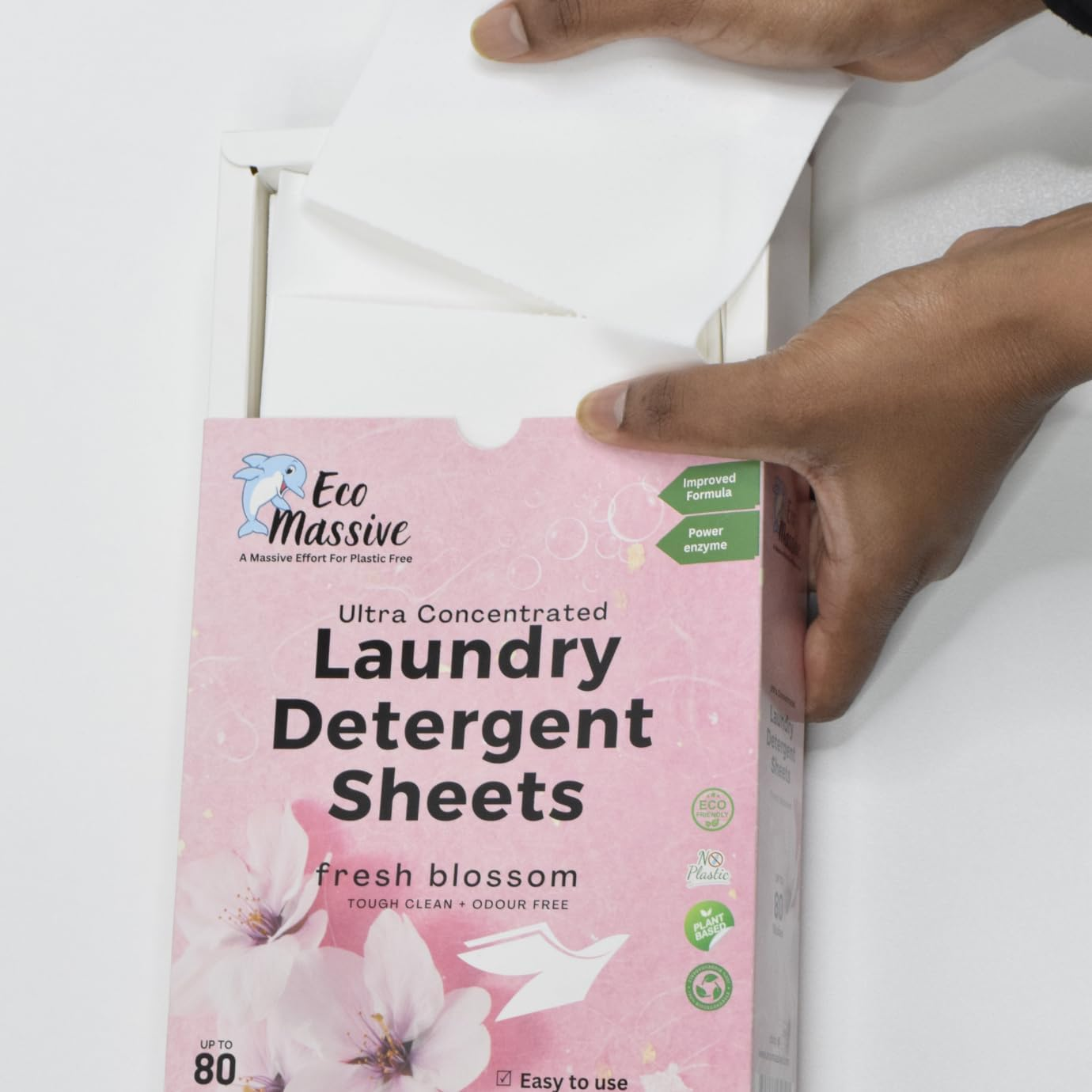 Eco Laundry Detergent Sheets, Ultra Concentrated & Fully Degradable Laundry Sheet Strips for Washing Clothes. Gentle Clean & Odour Free- 80 Loads, Fresh Blossom- ECO Massive image number 2