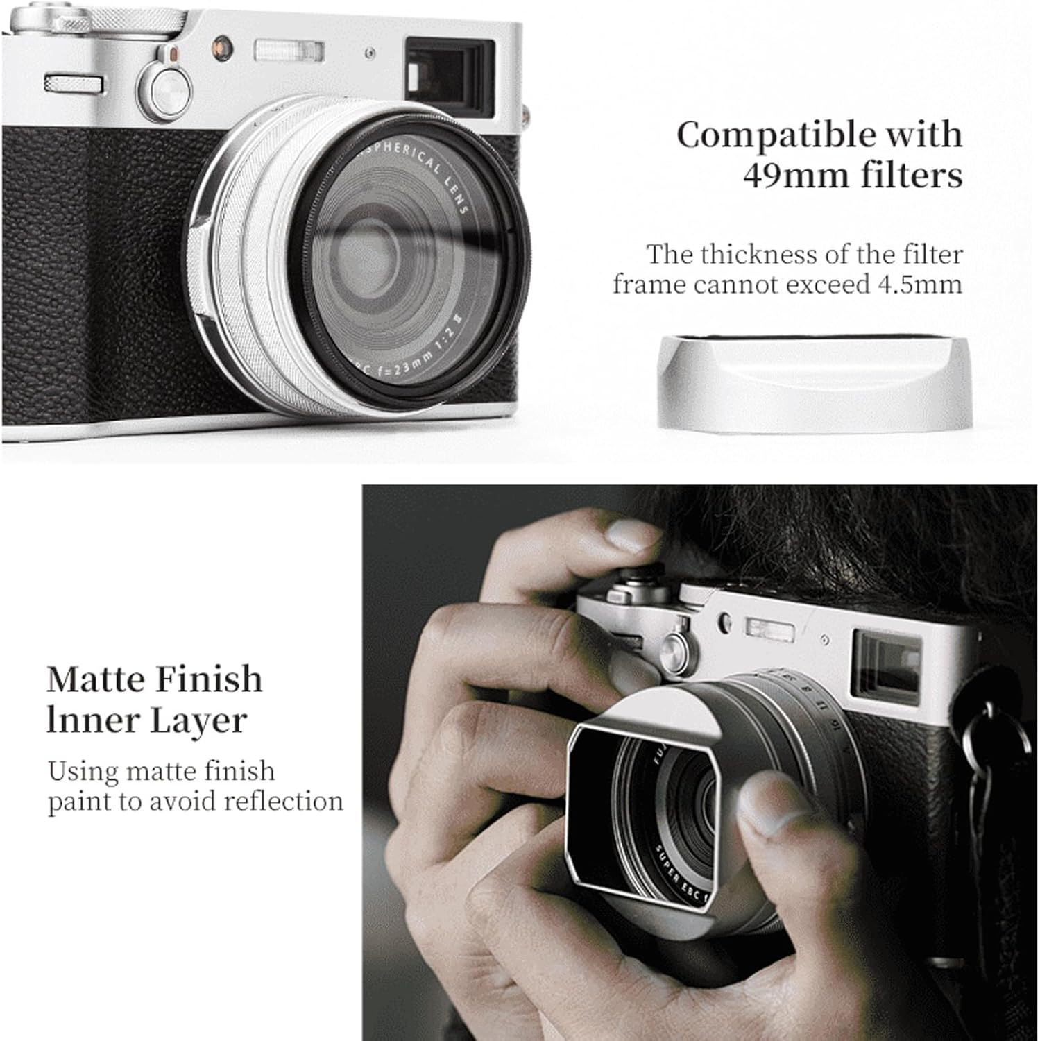 YC Onion Lens Hood for Fujifilm X100V X100VI with 23Mm Adapter Ring Black,Aluminum Alloy