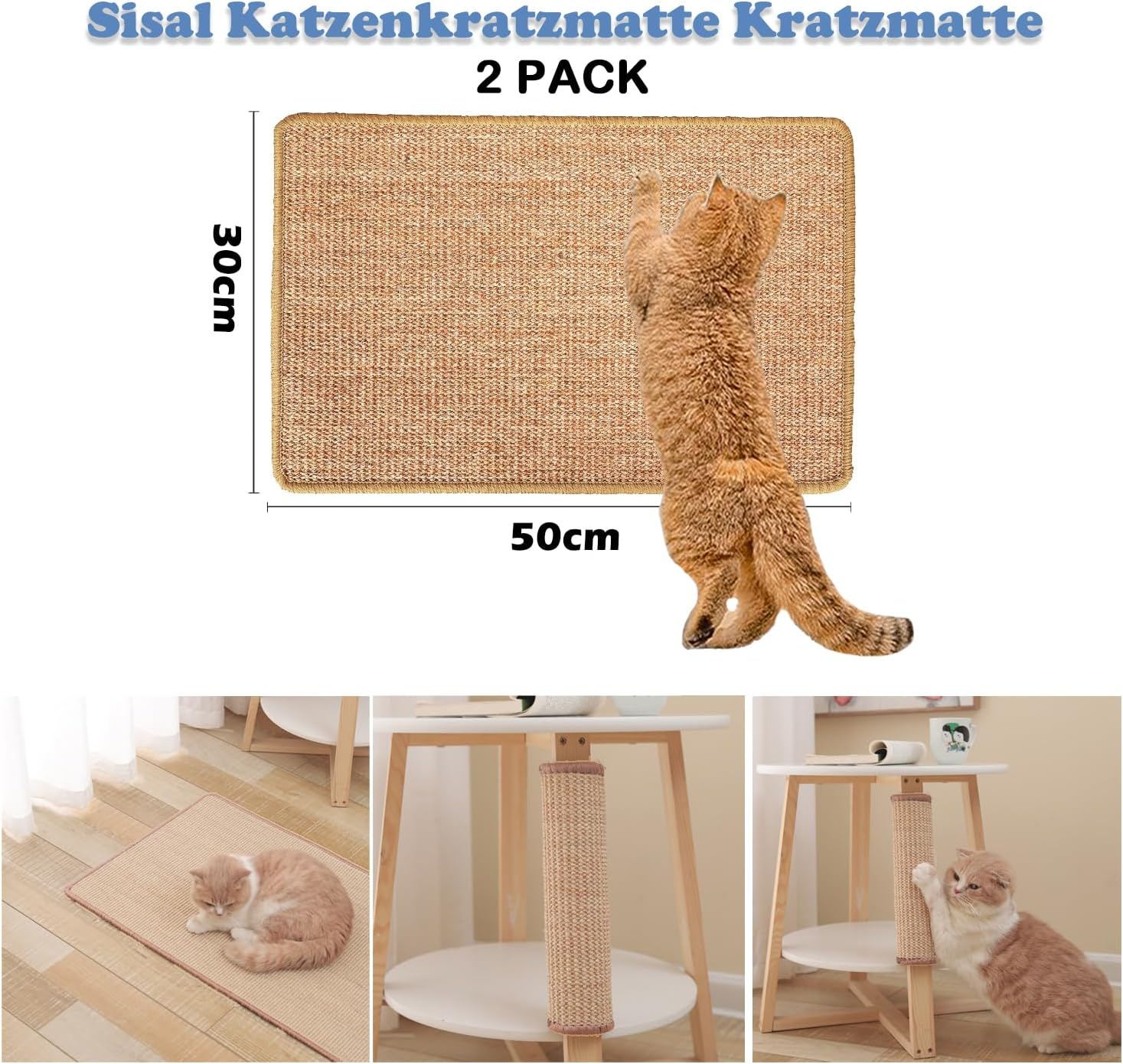 VCANIVR Cat Scratching Mat, Pack of 2, 50 X 30 Cm, Sisal Carpet, Cat Scratching Mat, Scratching Board, Scratching Mat for Protects Carpets and Sofas image number 2
