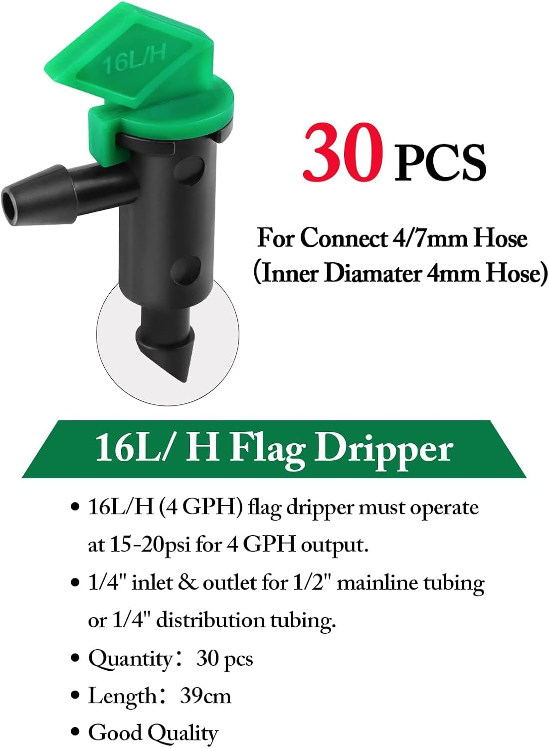 Kalolary 90 Pieces Drip Emitter, 3 Colors Garden Flag Irrigation Drippers in 3 Sizes, 1 GPH, 2 GPH, 4 GPH per Hour for Trees and Shrubs Watering image number 4