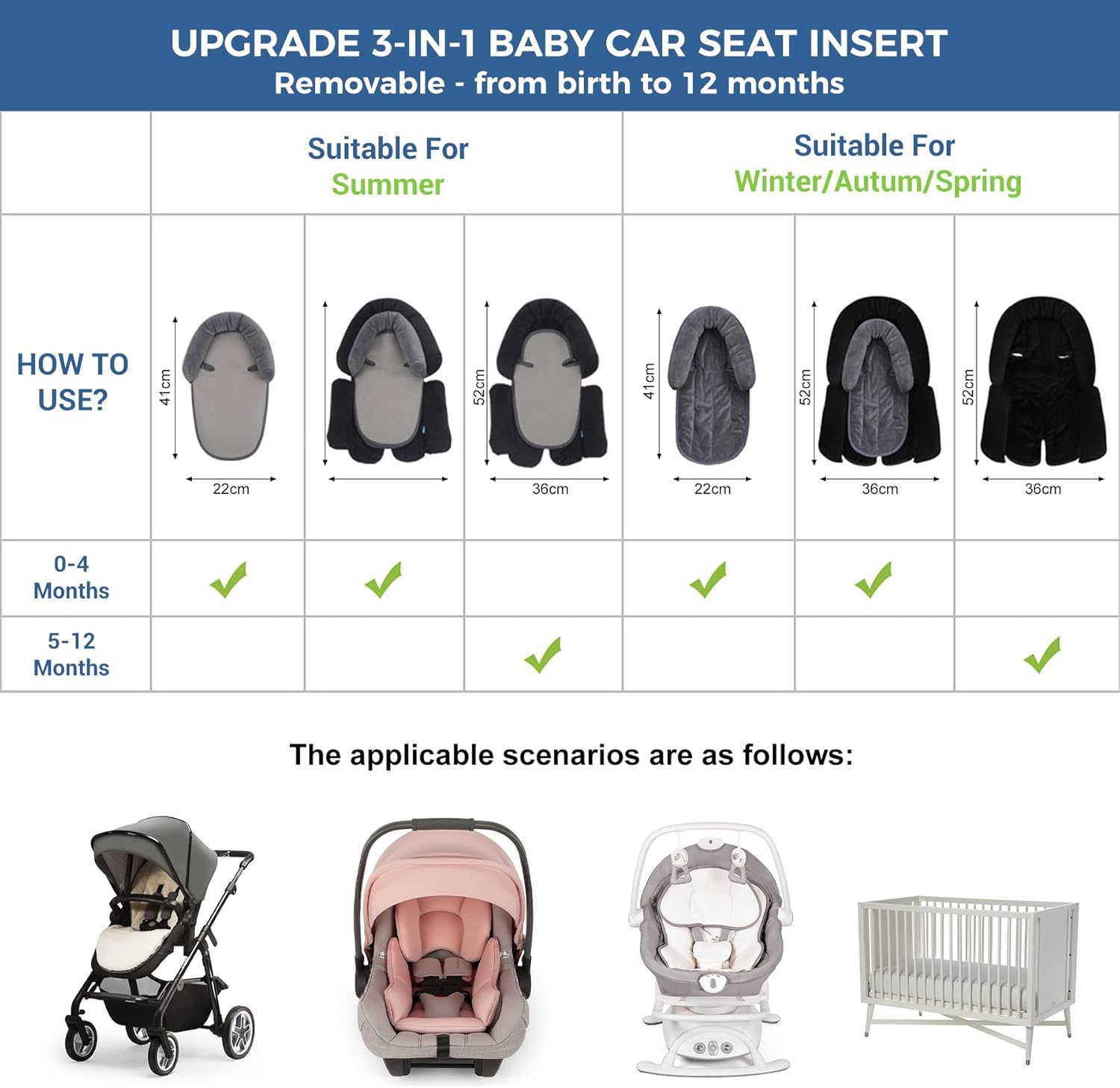 COOLBEBE Upgraded 3-In-1 Babybody Support for Newborn Infant Toddler - Extra Soft Car Seat Insert Cushion Pad, Perfect for Carseats, Strollers, Swings image number 4