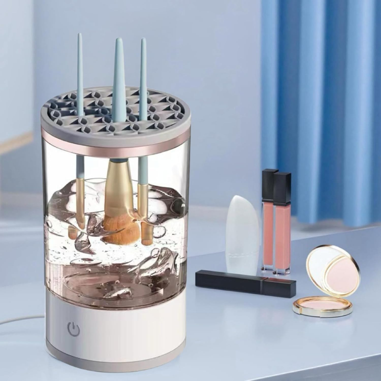 Electric Makeup Brush Cleaner,Makeup Brush Cleaner Machine,Make up Brush Cleaner Cleanser Machine,Automatic Makeup Brush Cleaner, Ideal for Traveling and Makeup Lovers for Professionals (White) image number 4