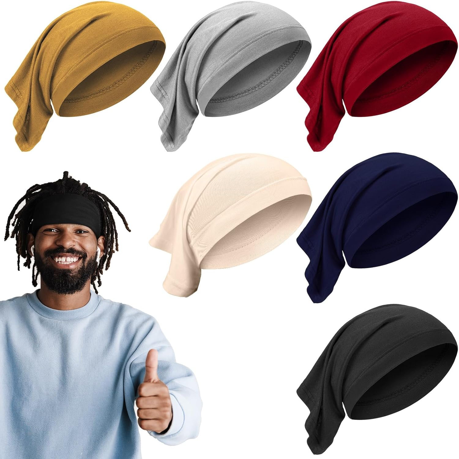 6 Pcs Spandex Dreadlock Cap Dreadlock Tube Unisex Men Women Dreadlocks Bands Elastic Long Hair Dreads Head Wraps Dreads Cap Locks Headbands for Dreads Accessories, 6 Colors (Dark Color)