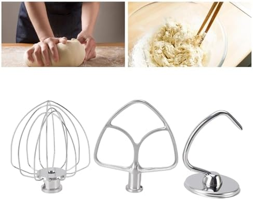 Stand Mixer Attachments 3 Piece Kit, Replace for Kitchen Aid Accessories Wire Whip Dough Hook Coated Flat Blade Paddle, Stainless Steel Tilt Stand Mixer Accessories Kitchen image number 6