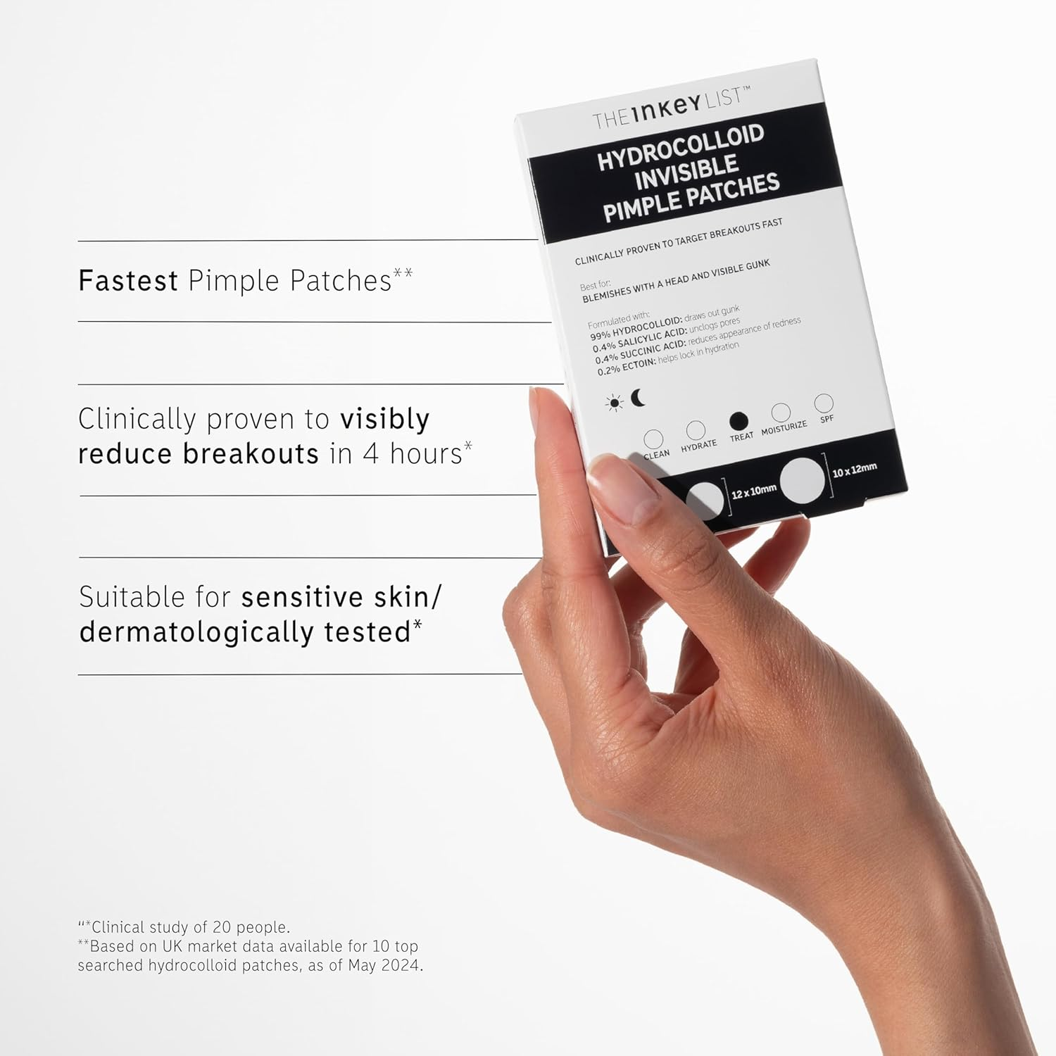 The INKEY List Hydrocolloid Invisible Pimple Patches, Spot Patches Contains Salicylic Acid, Day/Night anti Acne Patches, Vegan & Cruelty Free, Suitable for All Skin Types image number 1