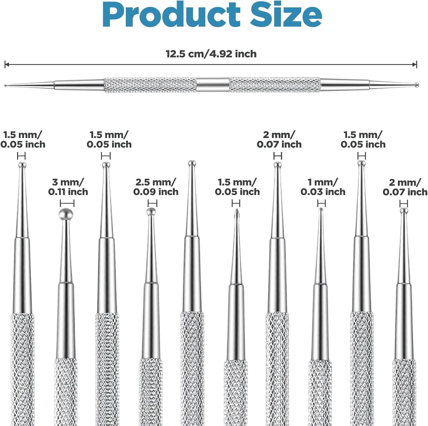 Elevatetech 10 Pcs Nail Dotting Tools, Professional Ball Tip Nail Art Dotting Tools Metal Dual-Ended Dot Pen Tool Nails Art Kit for Nails Design Ball Embossing Sculpting Tracing Pottery Clay Tool image number 3