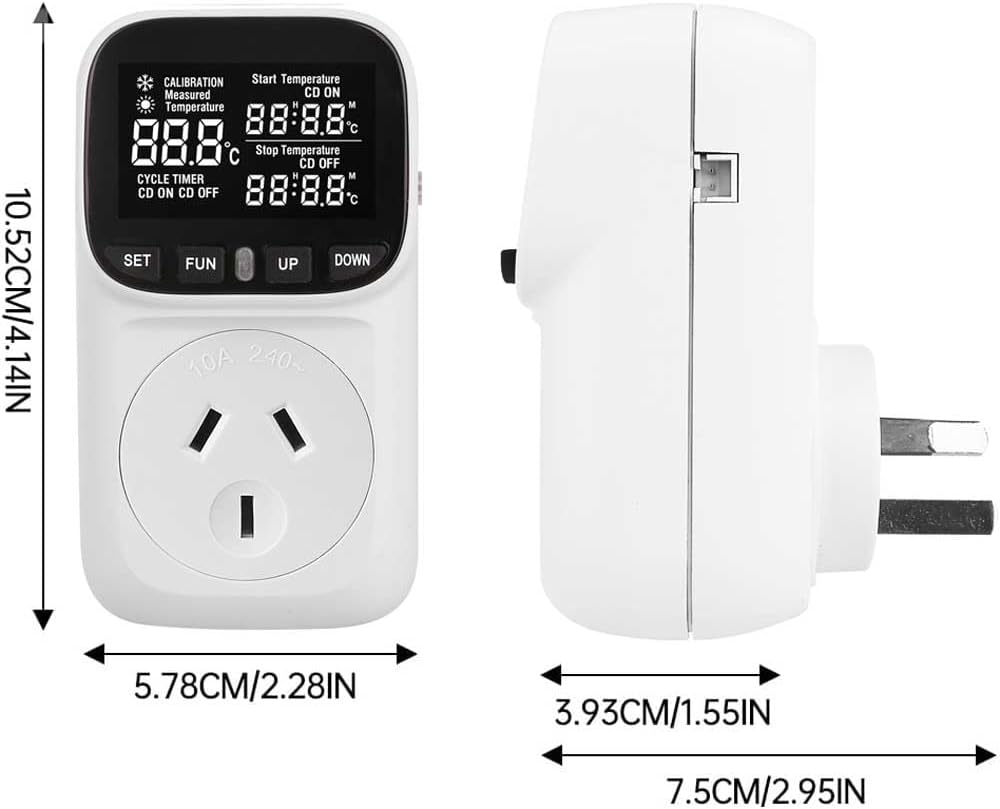 2400W Digital Temperature Controller Plug in Thermostat Outlet Digital RV Thermostat Heating Cooling Mode Timer Socket 10A /240V Heating Cooling Control -40℃~120℃ with 2.0M Sensor image number 6