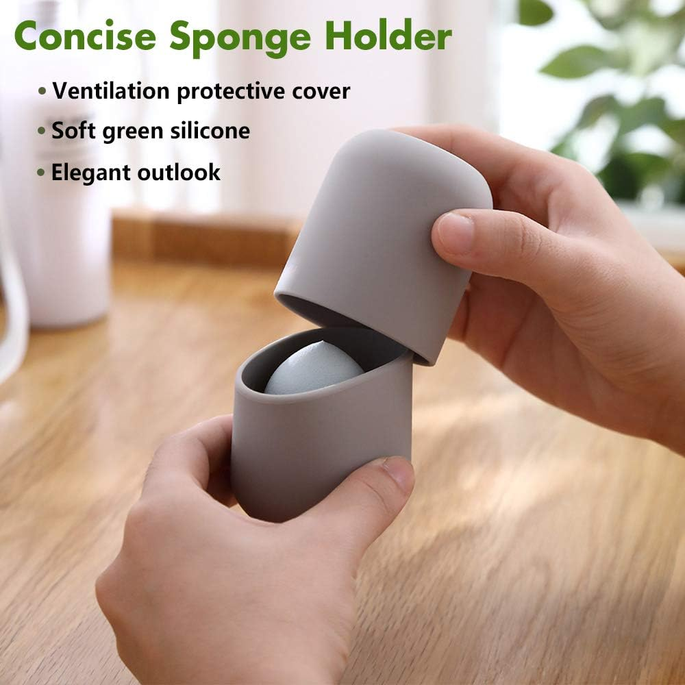 BEZOX Makeup Sponge Holder, Silicone Beauty Sponges Case for Travel, Face Blender Cover Carrying Container(Blender NOT INCLUDED) - Grey image number 4