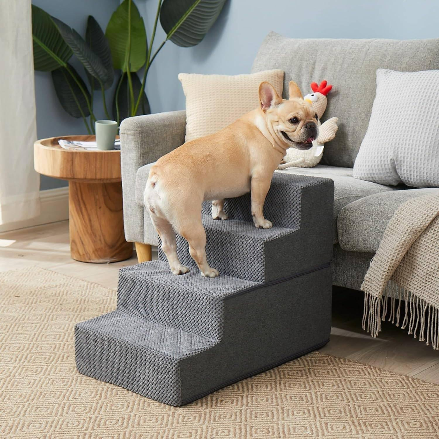 Dog Stairs for High Bed 23&rdquo;H, 45.7Cm Height 4-Step Pet Dog Steps for Small Dogs and Cats, Pet Stairs for High Bed Climbing, Non-Slip Balanced Pet Step Indoor, Removable & Washable Cover, Grey image number 4