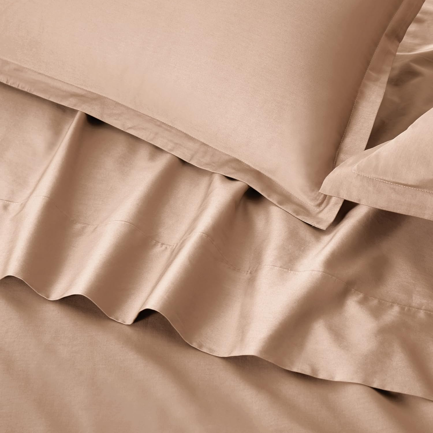 Eikei Solid Color Sheet Set Luxury Bedding Set 400 Thread Count Egyptian Cotton Long Staple Sateen Weave Breathable Silky Soft Pima Premium (Biscotti Beige, King) image number 3