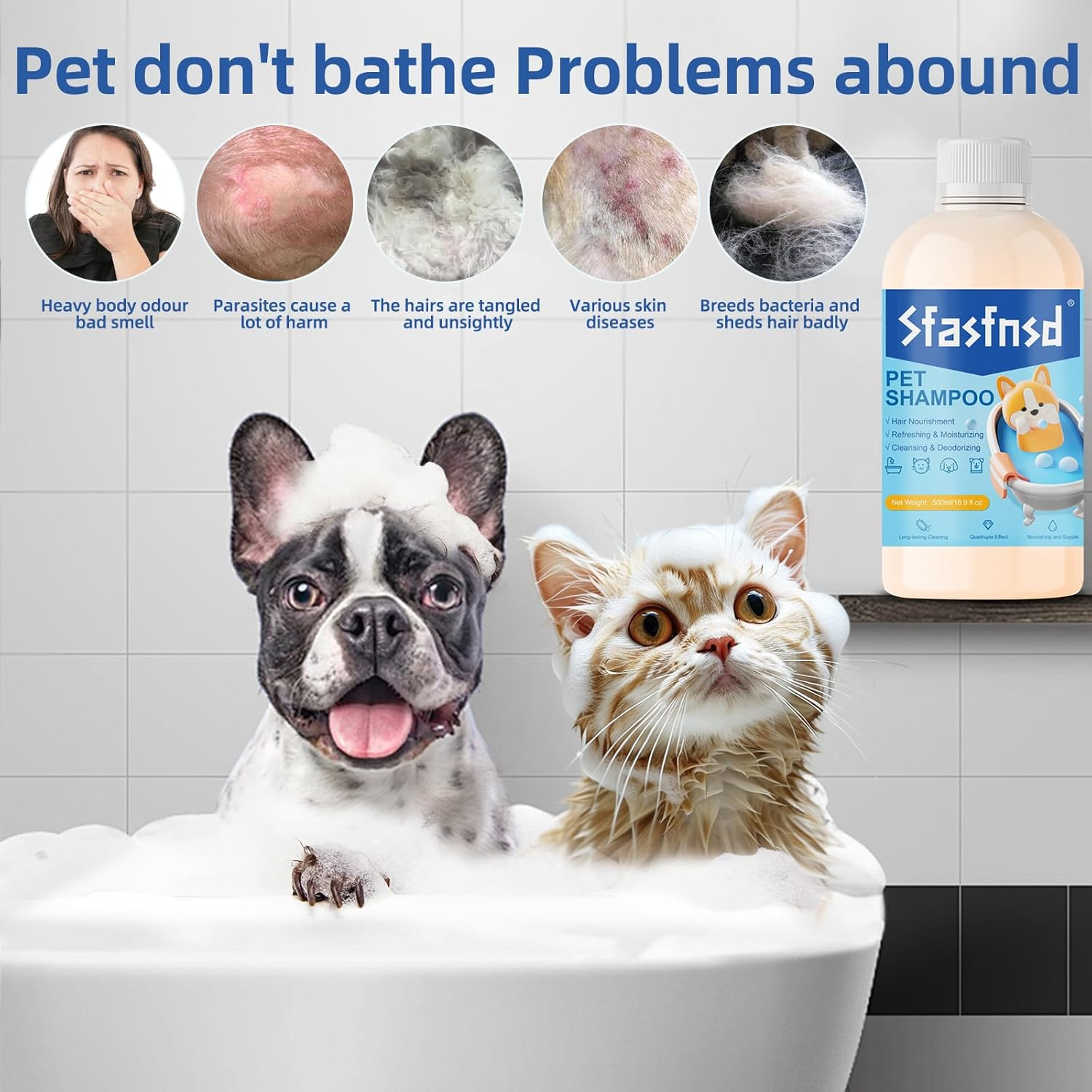 Pet Shampoo and Conditioner,Shampoo for Cats and Dogs,Gentle Cleansing,Natural Formulas,Best for Dry and Tangled Hair,Itch Relief,Deodorizing, Dry and Sensitive Skin - Dogs & Cats Pet Wash（16.9Fl Oz） image number 2