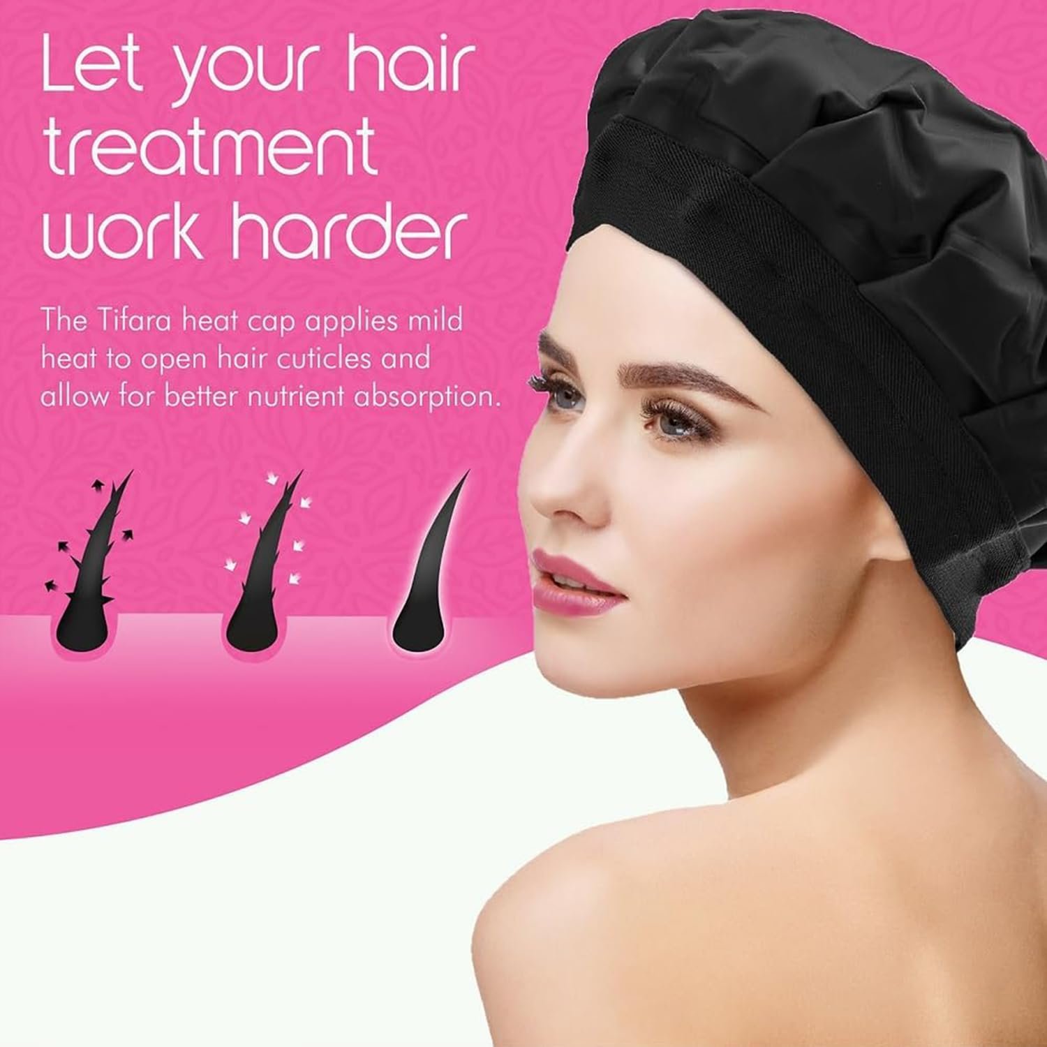Yharnamite Deep Conditioning Heat Cap, Microwavable Heat Bonnet, Cordless Deep Conditioning Cap, Cordless Portable Cap for Natural Curly Textured Hair Care, Drying, Styling, Curling (Black) - Pink image number 2