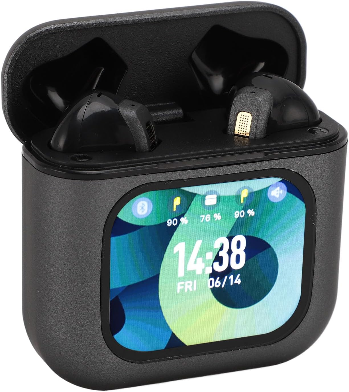 Cuifati Bluetooth Earphones with Intelligent Touchscreen Charging Case, True Wireless ENC Noise Cancelling Wireless BT5.3 Headphones, Touch Control, Large Half (Black) image number 6