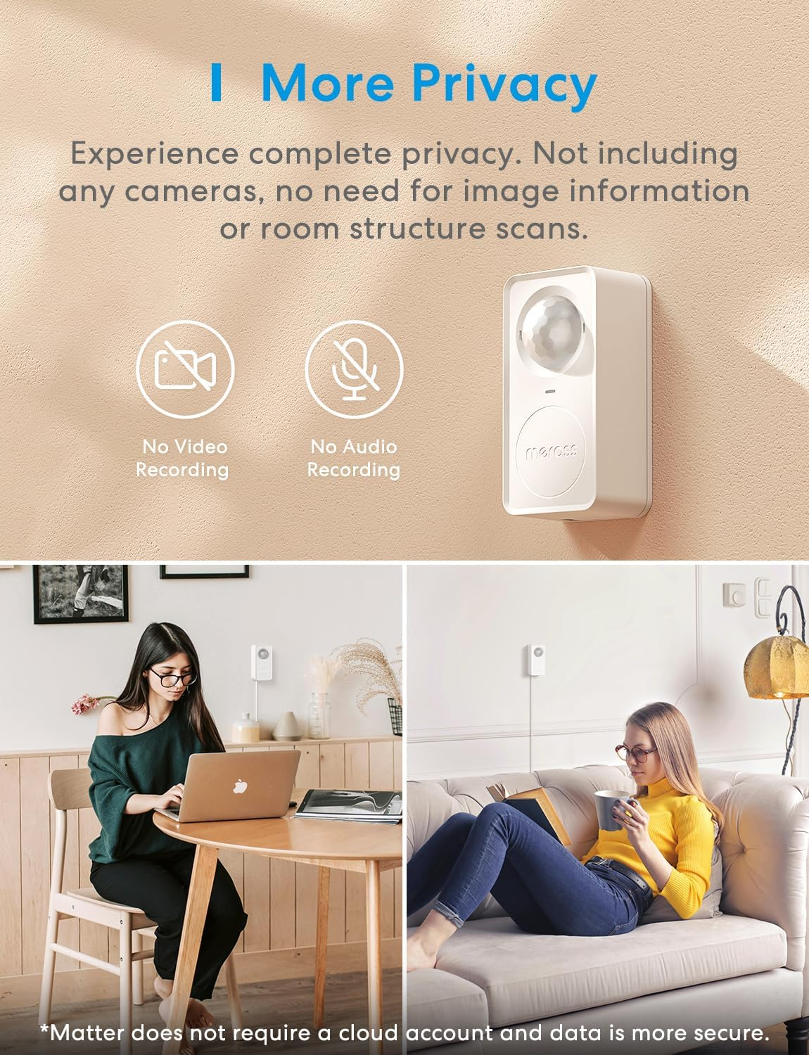 Meross Smart Presence Sensor, Matter Motion Detector with Light Sensor for Home Automation and Security, Pet Friendly, Compatible with Alexa, Google, Apple Homekit, 2.4Ghz Wi-Fi Only image number 2