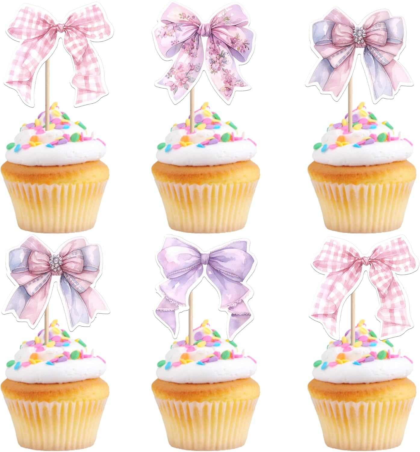 Rsstarxi 24 Pcs Bowknot Cupcake Toppers Children'S Birthday Bow Dots Cupcake Toppers for Children'S Birthday Baby Shower Party Cake Decortions Supplies Brown