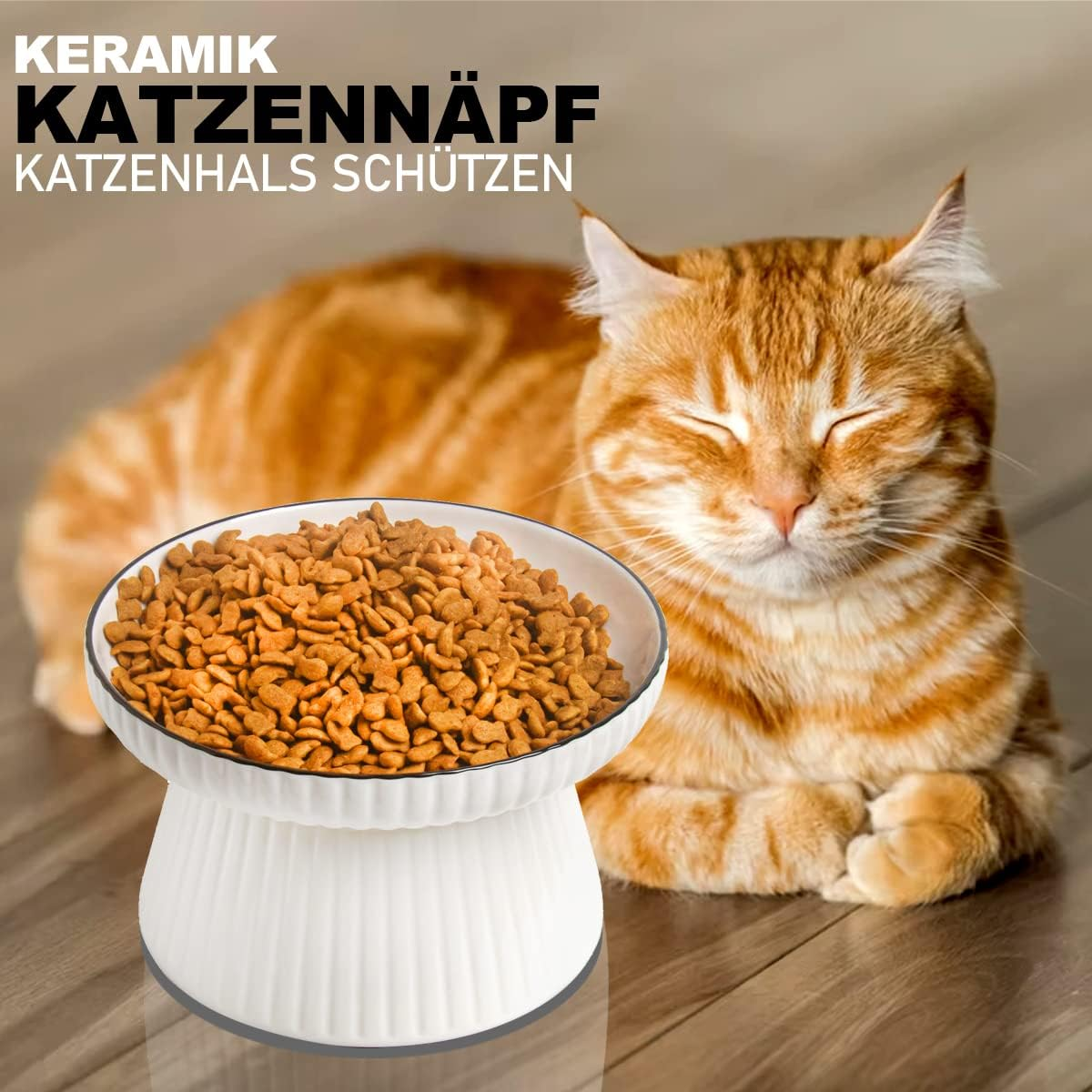 Ceramic Cat Feeding Bowl, Oversized Ceramic Cat Bowl, Raised Cervical Protection Cat Bowl, Cat Whiskers Allergies, Prevents Ceramic Bowl with Large Capacity image number 5