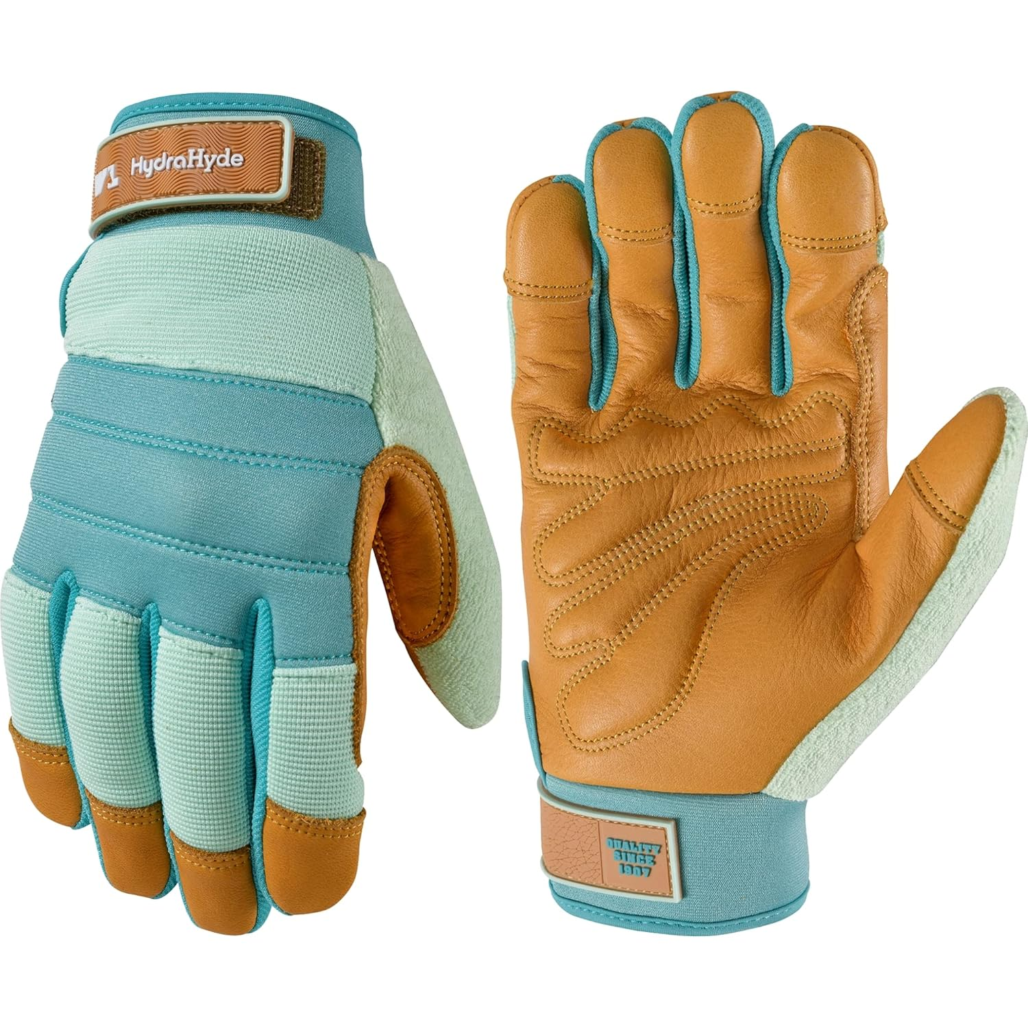 Wells Lamont Women'S Hydrahyde Water-Resistant Leather Palm Hybrid Work Gardening Gloves, Medium (Pack of 1) (3250M), Blue image number 5