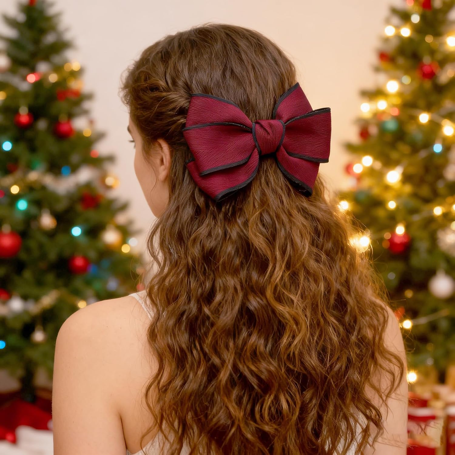 Red Hair Bows for Women Bow Hair Clips Silky Satin Bow Clips Cute Hair Bow Clips French Hair Band Bow Prom Bows Hair Wedding Barrette Party Bowknot Hair Accessories image number 2