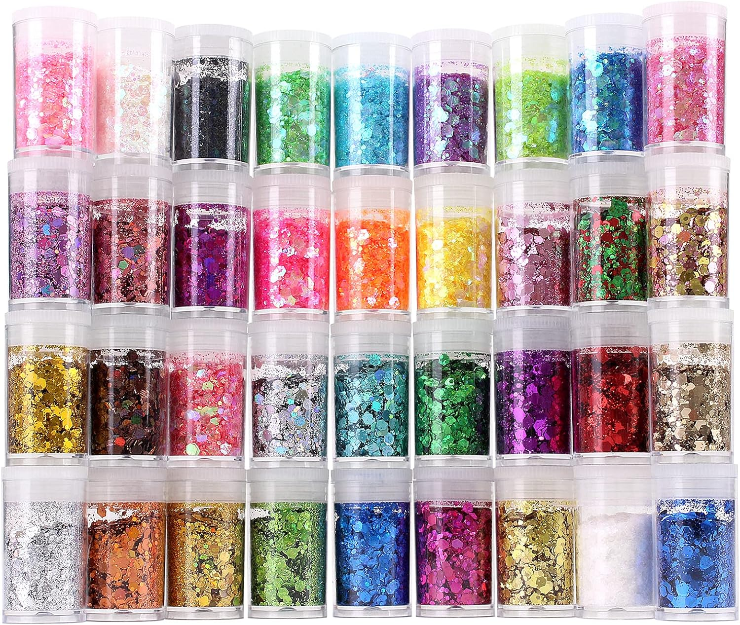 Chunky and Fine Glitter Mix, Estanoite 36 Colors Chunky Sequins & Fine Glitter Powder Mix, Cosmetic Makeup Flakes for Face Body Eye Nail Art Resin Epoxy