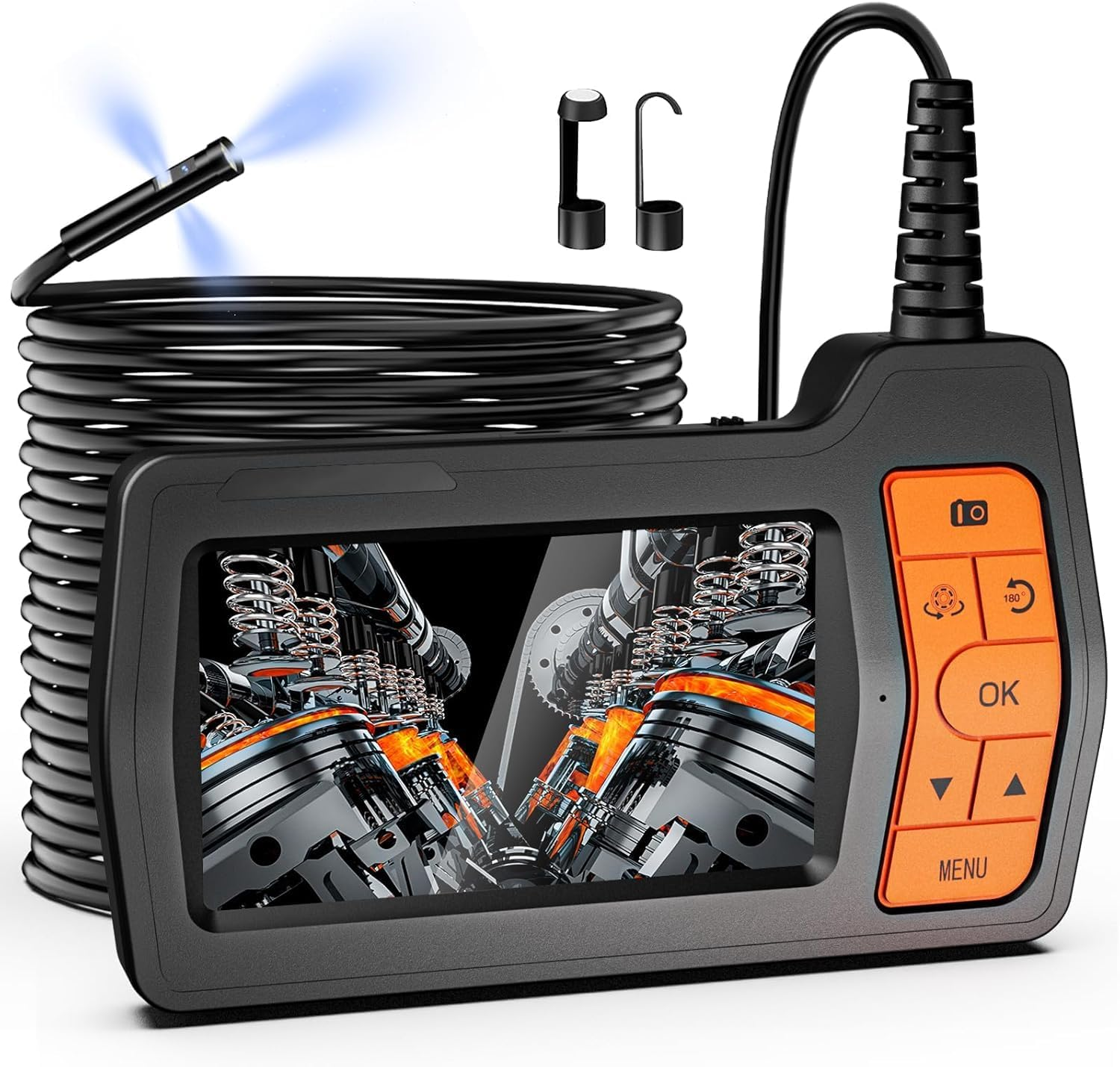 TURNRISE 1080P Inspection Camera with Light: 50FT Semi-Rigid Cable Endoscope Triple Lens - Industrial Borescope with 5" IPS HD Screen - Waterproof Snake Drain Camera for Sewer Pipe Engine image number 1