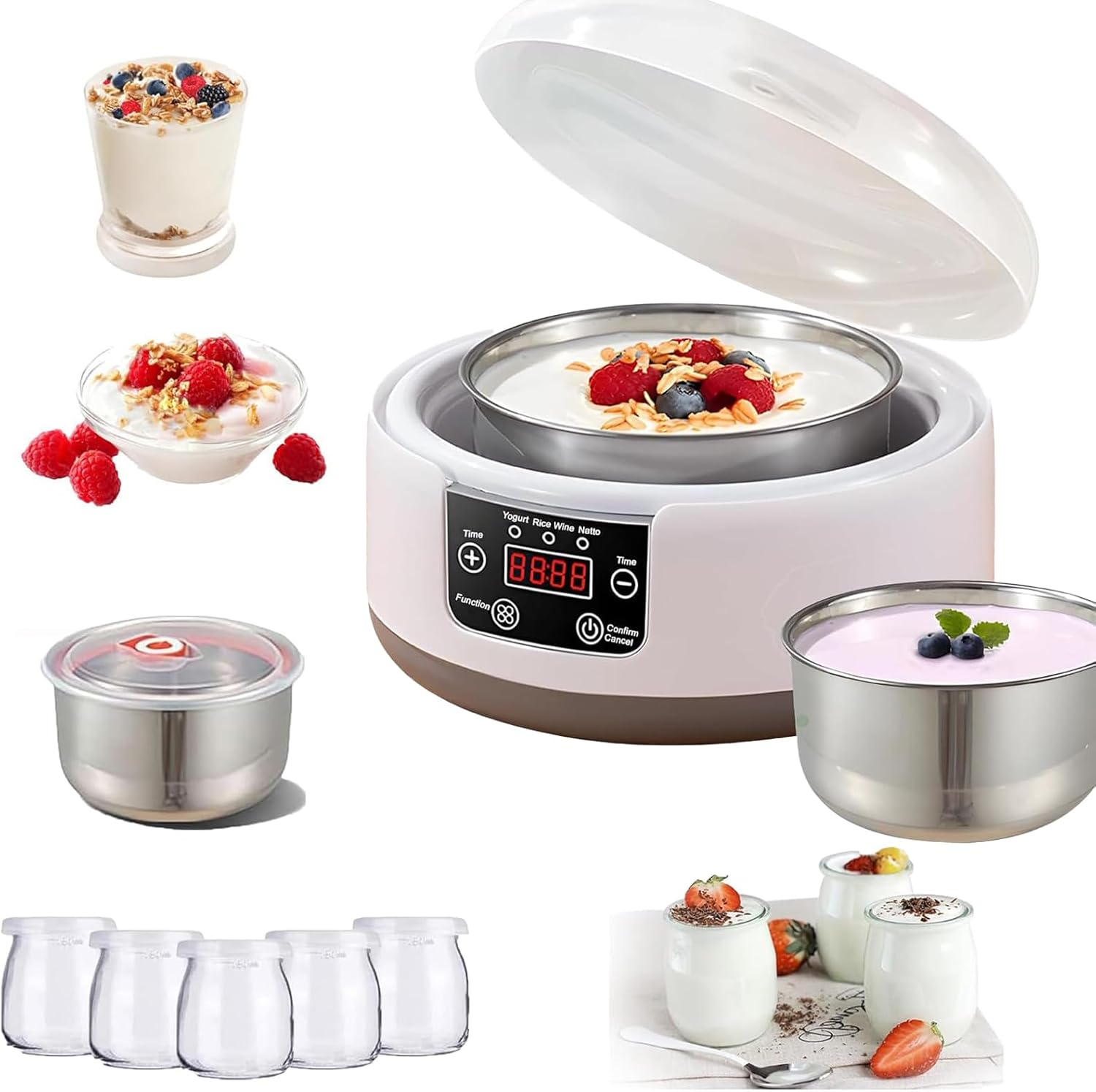 Automatic Yogurt Maker, Temperature & Time Conrtol 36H Electric Yogurt Maker Machine, Home Yogurt Jars with Tainless Steel Inner Container, 3-In-1 Greek Yugurt Maker (Yogurt Machine with 5 Cups) image number 6