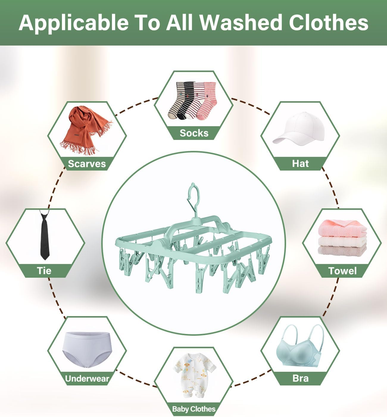 2Pack Clothes Drying Hanger - 32 Clips Folding Laundry Hanger with Drip Foldable Hanging Rack for Sock, Drying Bras, Lingerie, Clothes, Towels, Scarves, Underwear Hanger for Washing Line image number 1