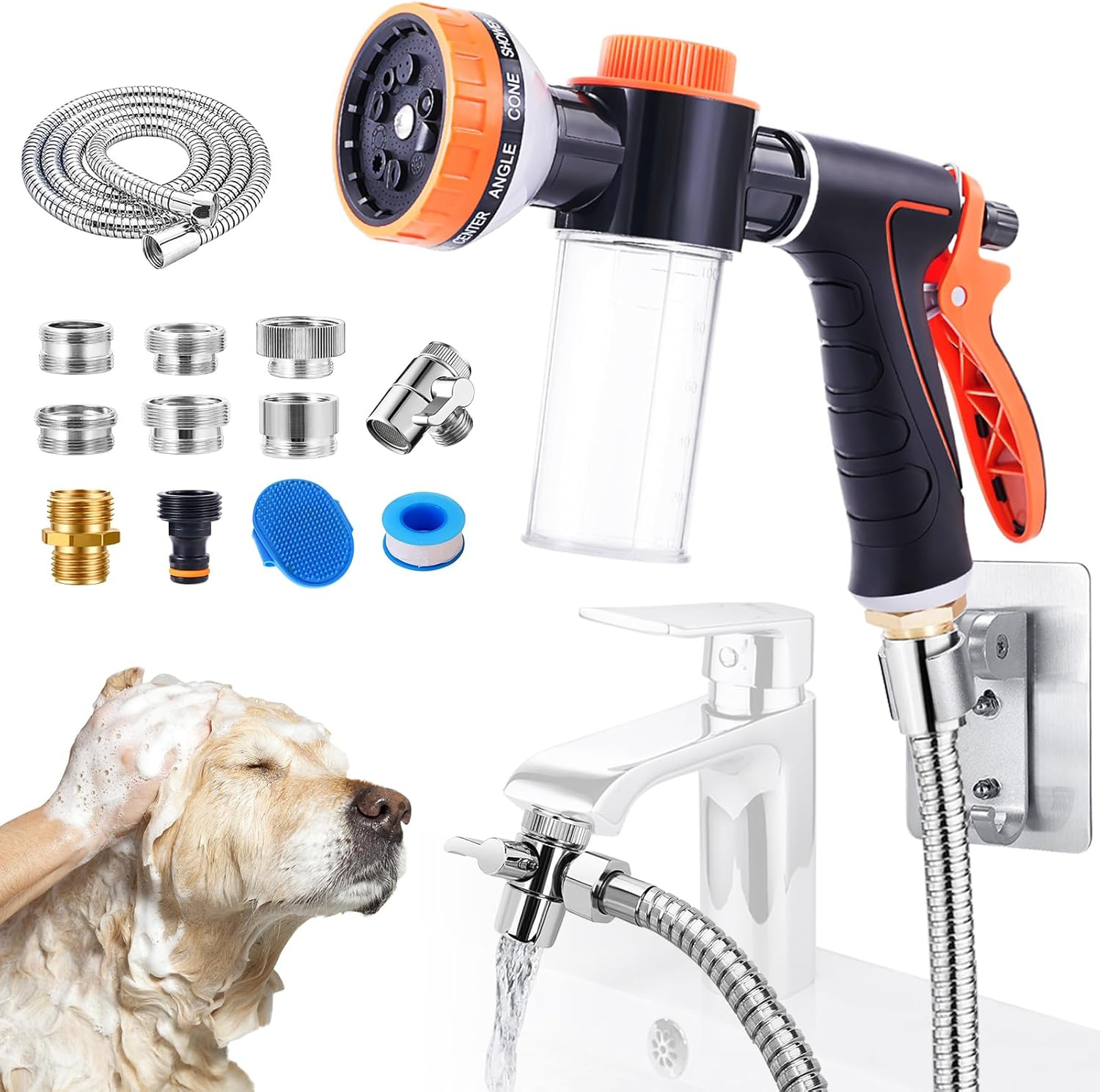 Bathtub Faucet Sprayer Attachment for Dog Washing - Hose with Adapters for Tub and Sink image number 2