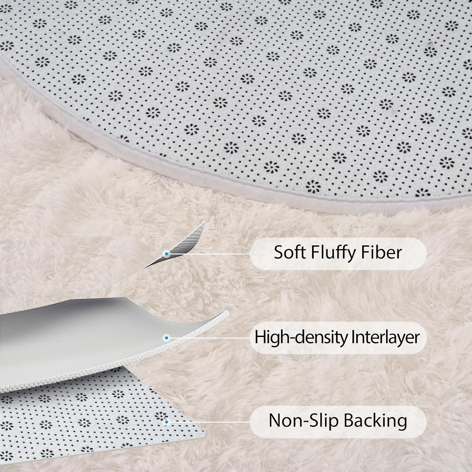 Oval Shaggy Bedroom Rug 2.6 X 5.2 Feet Fluffy Area Rugs for Girls Boys Kids Room Nursery Floor Carpet Home Decoration, Cream image number 5