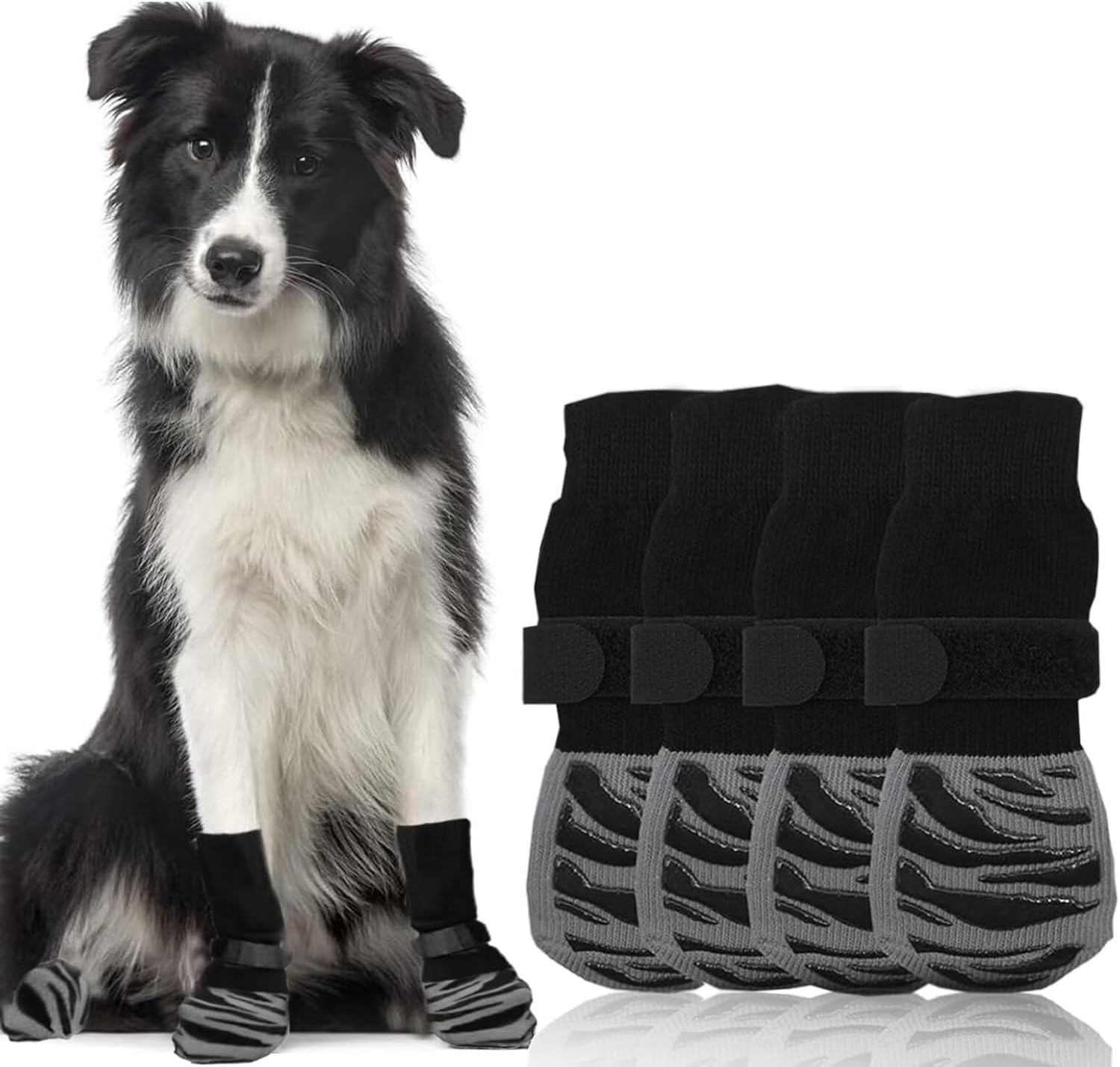 Anti Slip Dog Grip Sock with Adjustable Strap, 4Pcs Anti-Slip Dog Socks,Anti-Slip Dog Sock Dog Paw Protector Grip Sock,Non Slip Dog Sock anti Slip Paw Protectors Dog Sock,Anti Slip Dog Sock,M Size