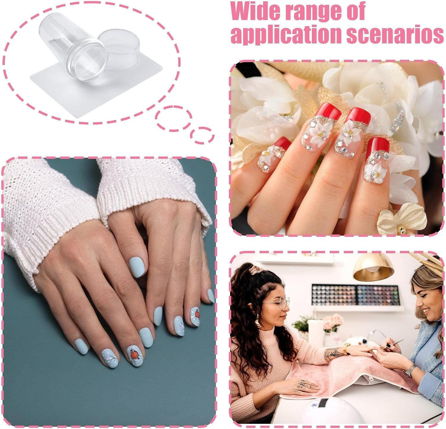 Ungtyb French Manicure Nail Stamp | Soft Silicone Nail Stamper Heads and Scrapers | Fingernail Decoration Printing Manicure Art Accessories for Home Salon image number 6