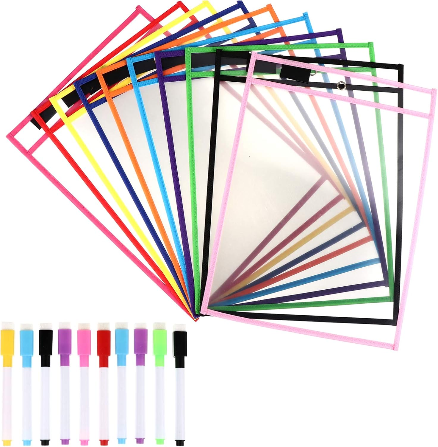 FUNOMOCYA Pp File Pouches Set 30Pcs Dry Erase Bags with Green Design for Writing Practice image number 5