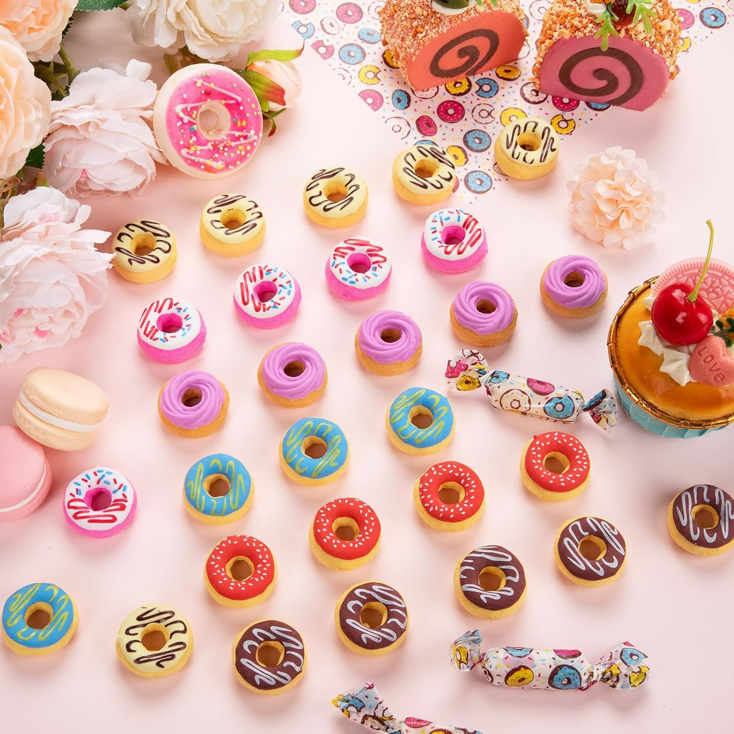 50 Pcs Donut Erasers for Kids, 3D Adorable Food Mini Erasers, Innovative Pencil Erasers for Party Favors, Children&rsquo;S Presents & Art Supplies image number 4