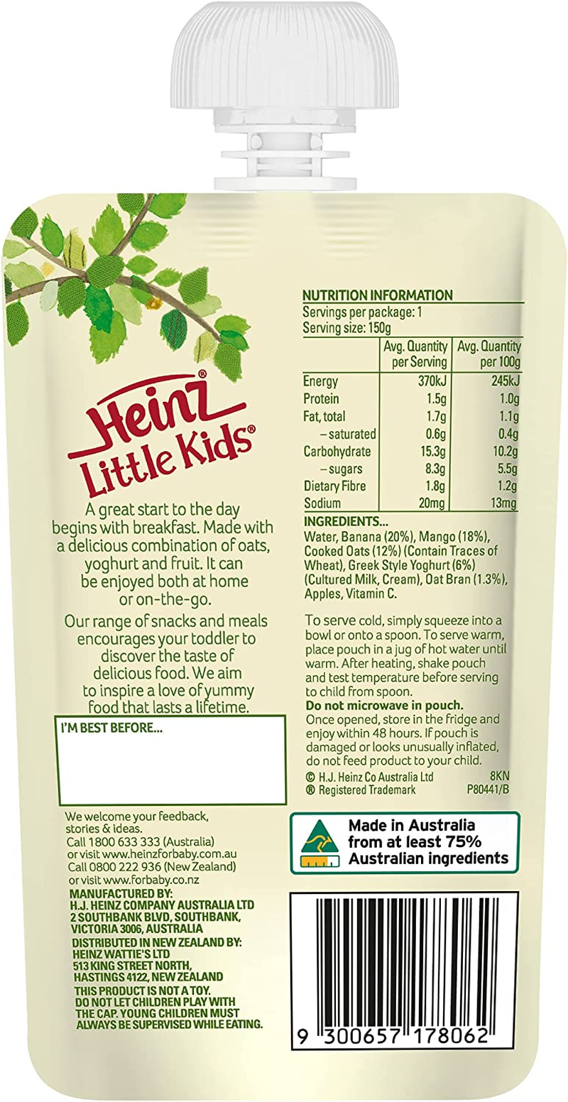 Heinz 1-3 Years Muesli Banana and Mango and with Greek Style Yoghurt Heinz Little Kids Brekky Heinz for Baby Vegetarian 150G (Pack of 6) image number 1