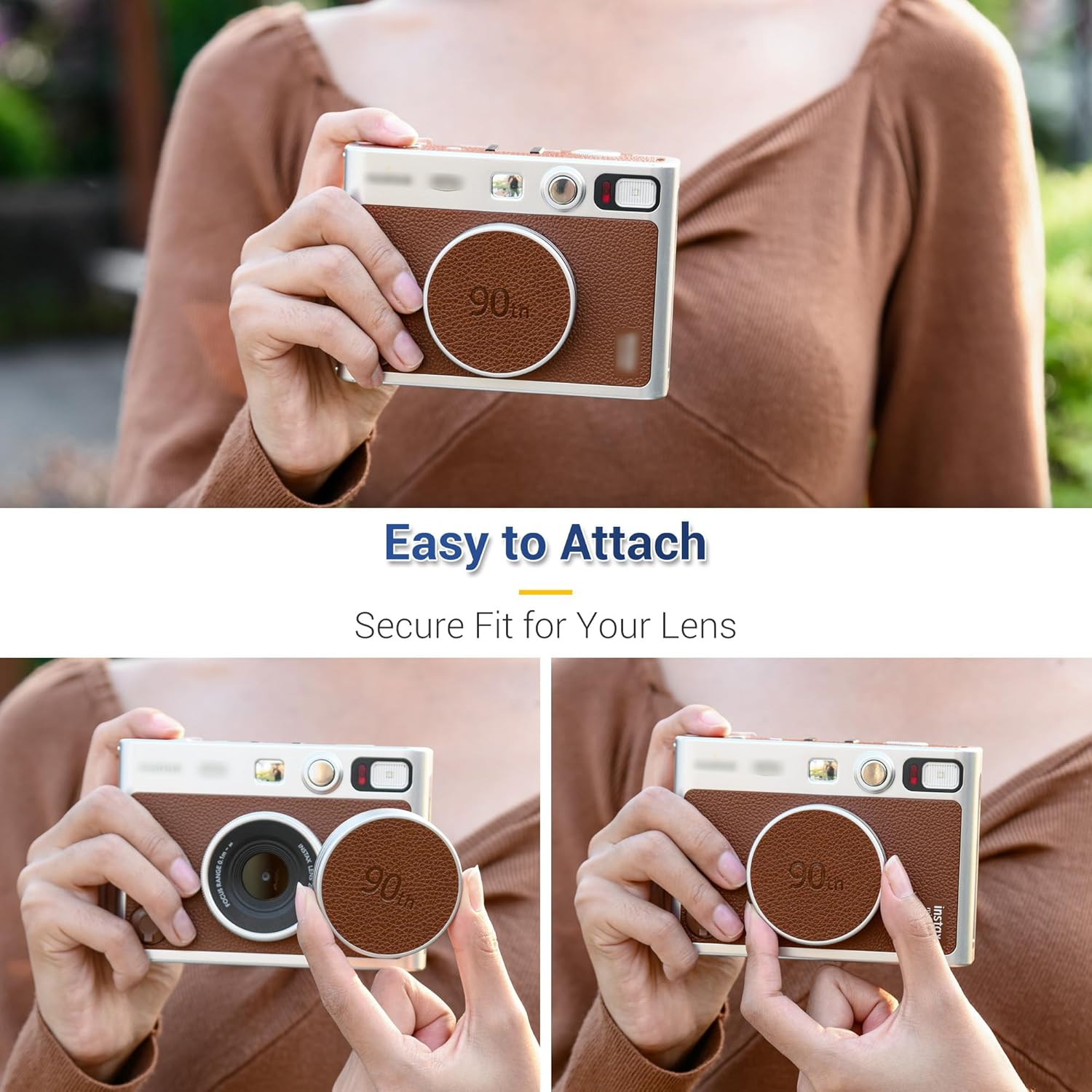 Retro Leather Lens Cap for Fujifilm Insta Mini EVO, Aluminum Anti-Dust Anti-Scratches Lightweight Camera Lens Cover with Soft EVA Interior, Accessories for Fuji Mini Evo Lens Protection Cover (Brown) image number 1