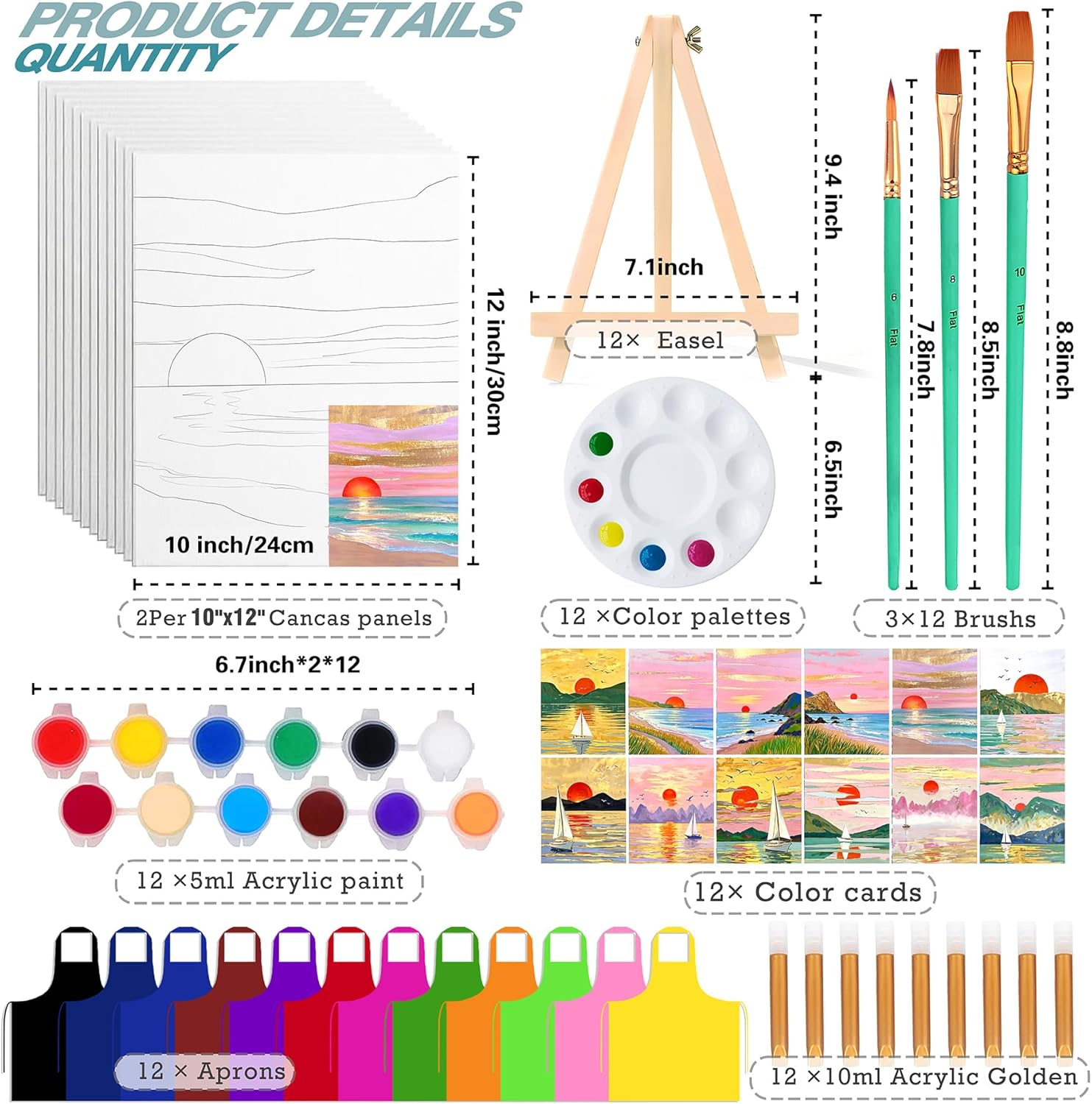 QUANWAISJ 12-Pack 10''X12''Sip and Paint Kit for Adults, Girls' Night Pre-Drawn Canvas,Painting Kits for Adults, Party Supplies, DIY Craft (Golden Beach) image number 6