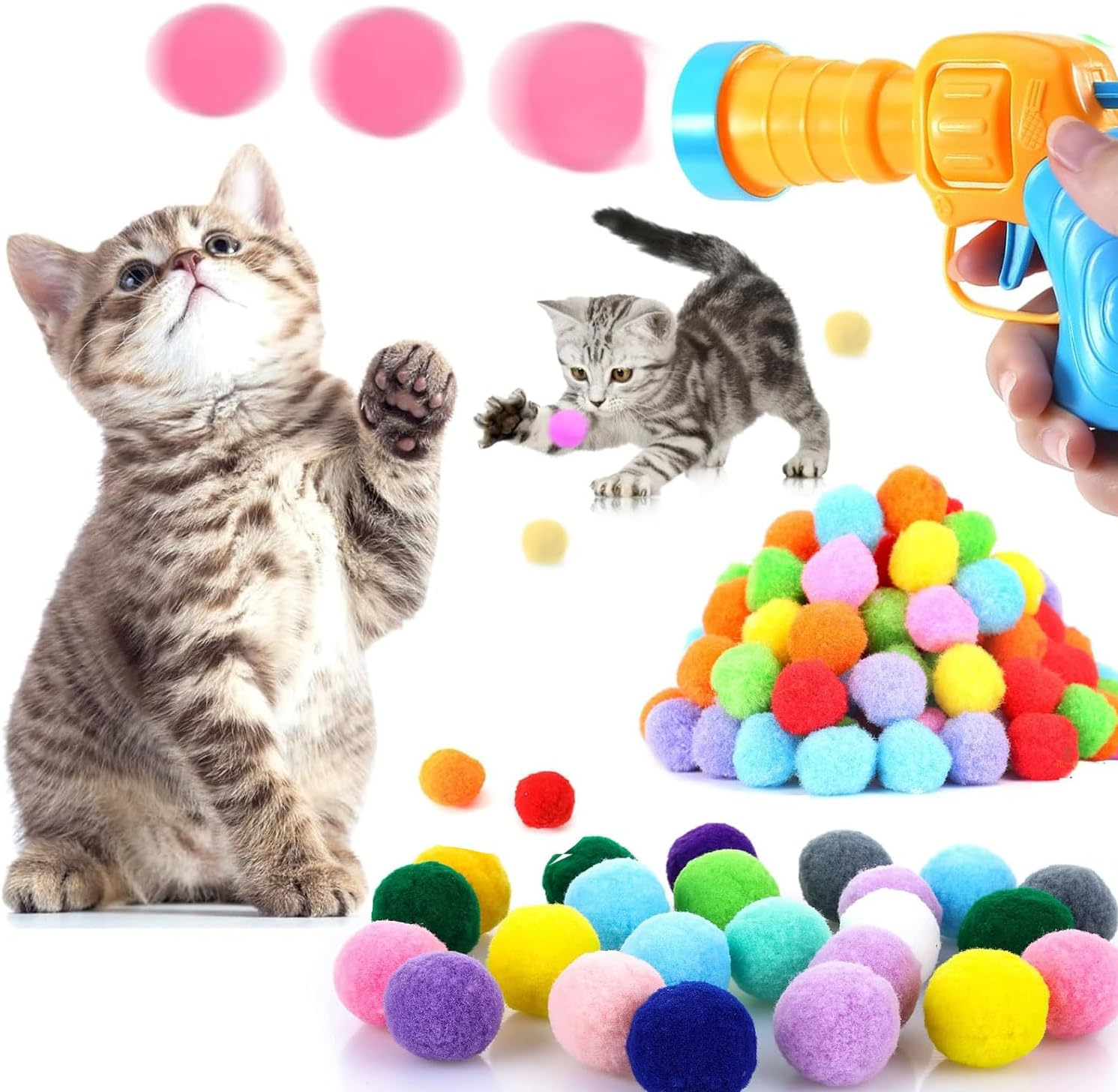 ENUTROF Cat Toy Balls Felt Balls Cat Toy 3 Cm Soft Felt Cat Balls Kitten Pom Silent Pompom Ball 103 Balls image number 4