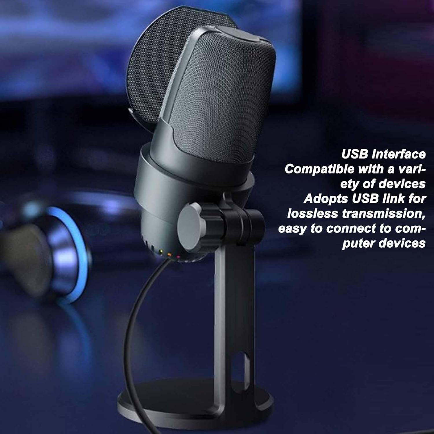 USB Gaming Microphone for PS 4/PS 5/PC, Condenser Microphone with Filter, Dynamic Ambient Lights, Shock Mount, Quick Mute, Volume Gain Control, for Streaming, Podcasting