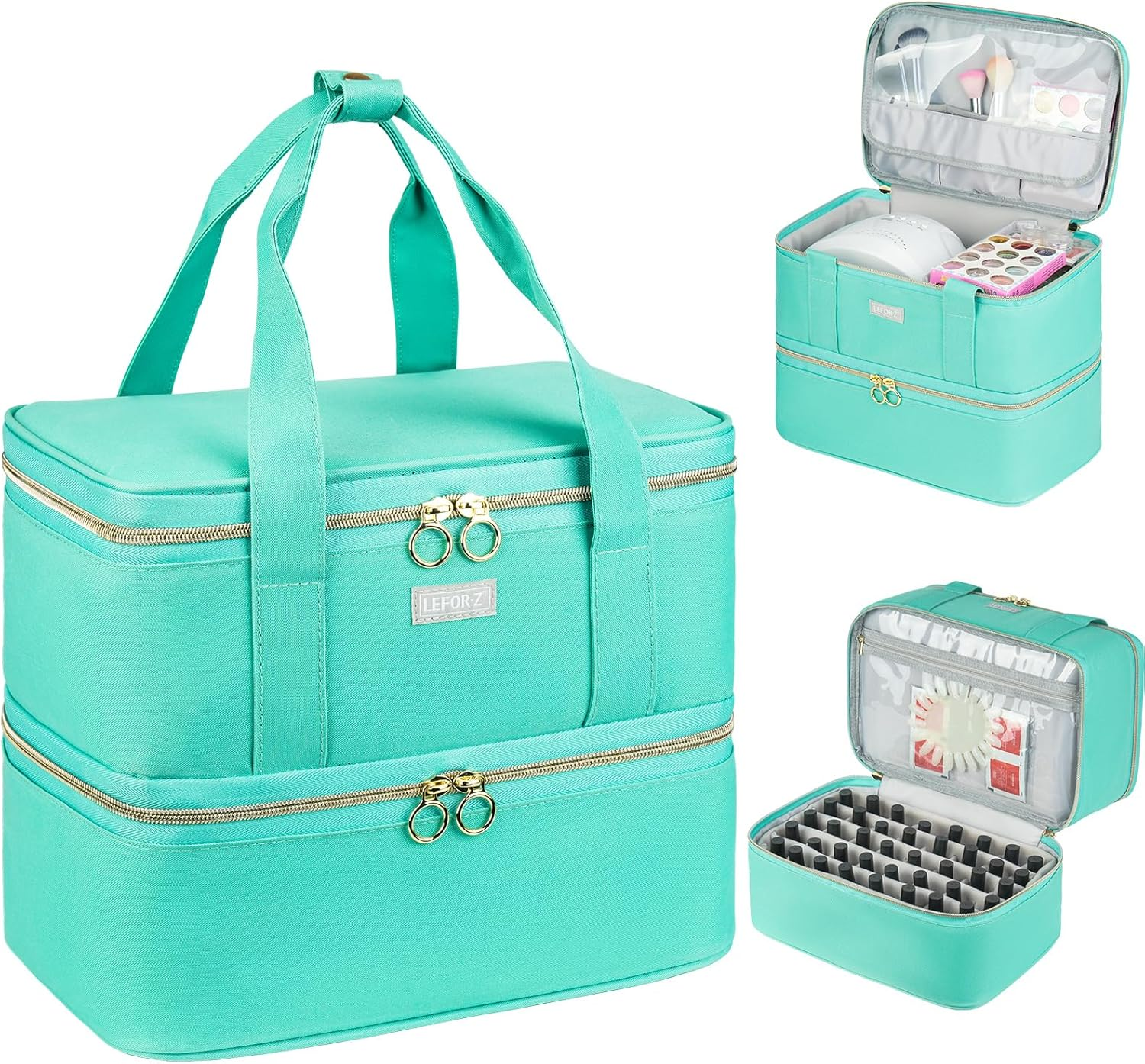 Nail Polish Organizer,Double-Layer Nail Organizers and Storage for Nail Tech,Nail Polish Carrying Case Bag Holds 40 Bottles (15Ml-0.5 Fl.Oz) and Nail Lamp,Portable Nail Polish Holder for Nail